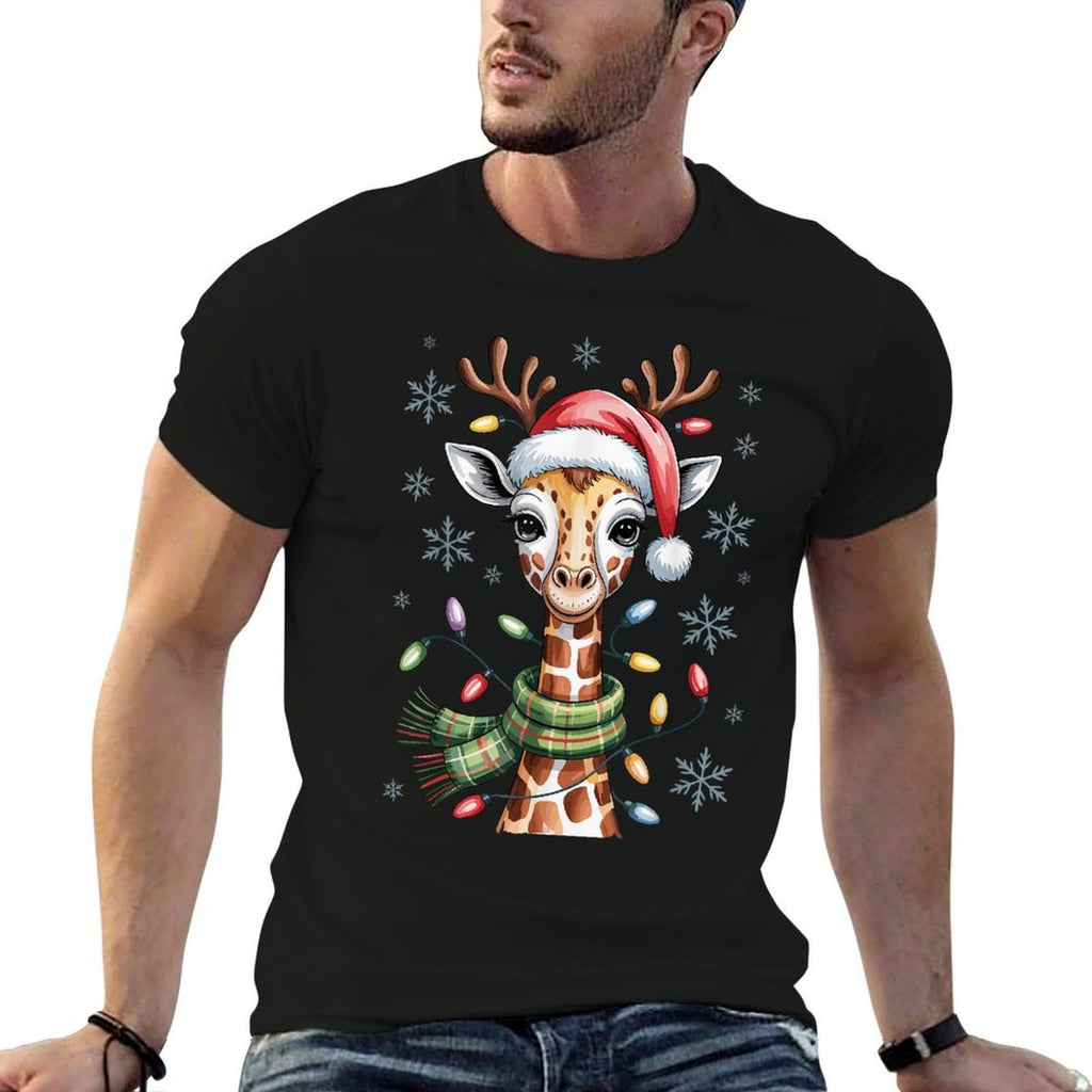 Cute Giraffe Christmas Funny Animal Lovers Holiday Pajama  Tagless Design T-Shirt