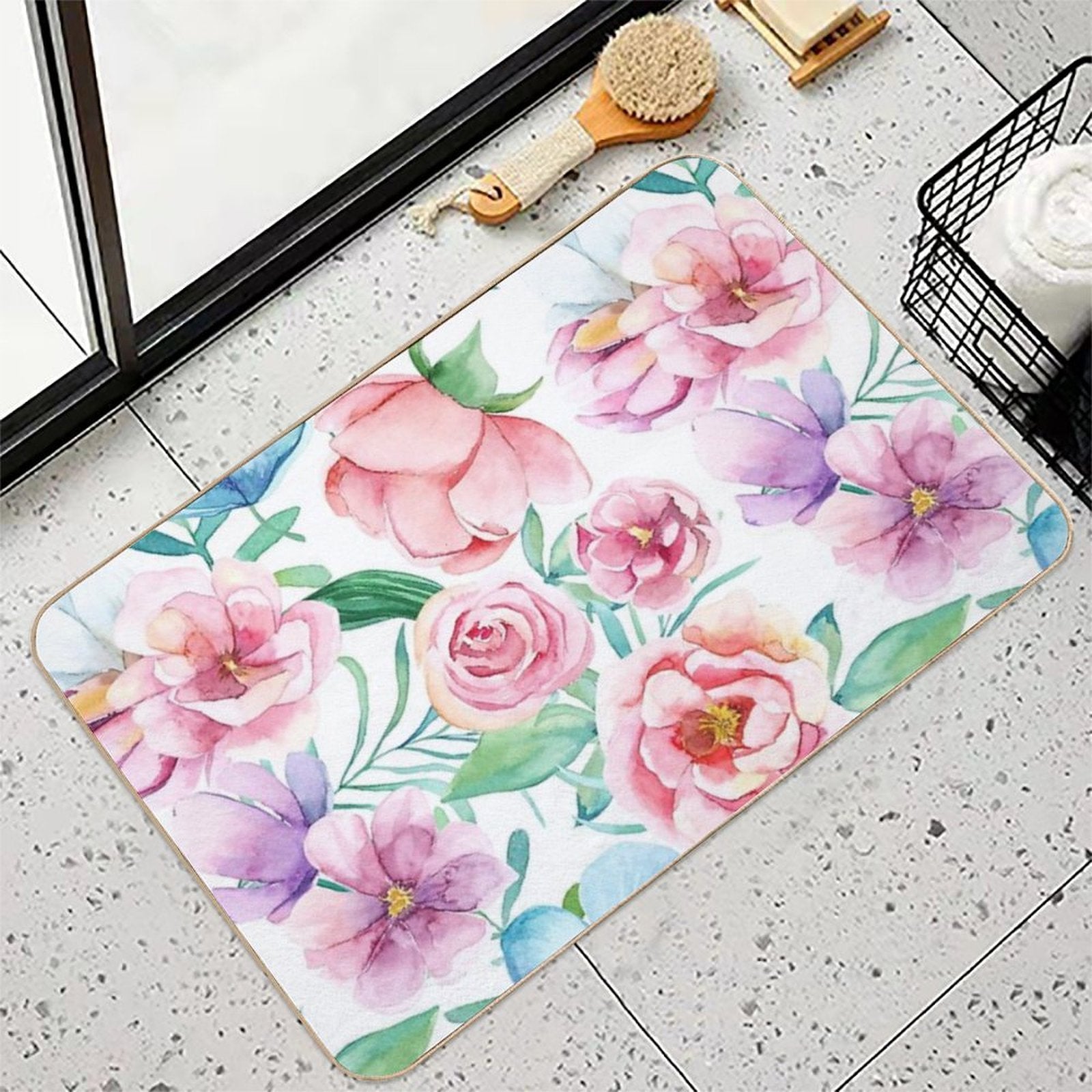 Spring Flowers in Watercolor  Stain-Proof Bath Mat