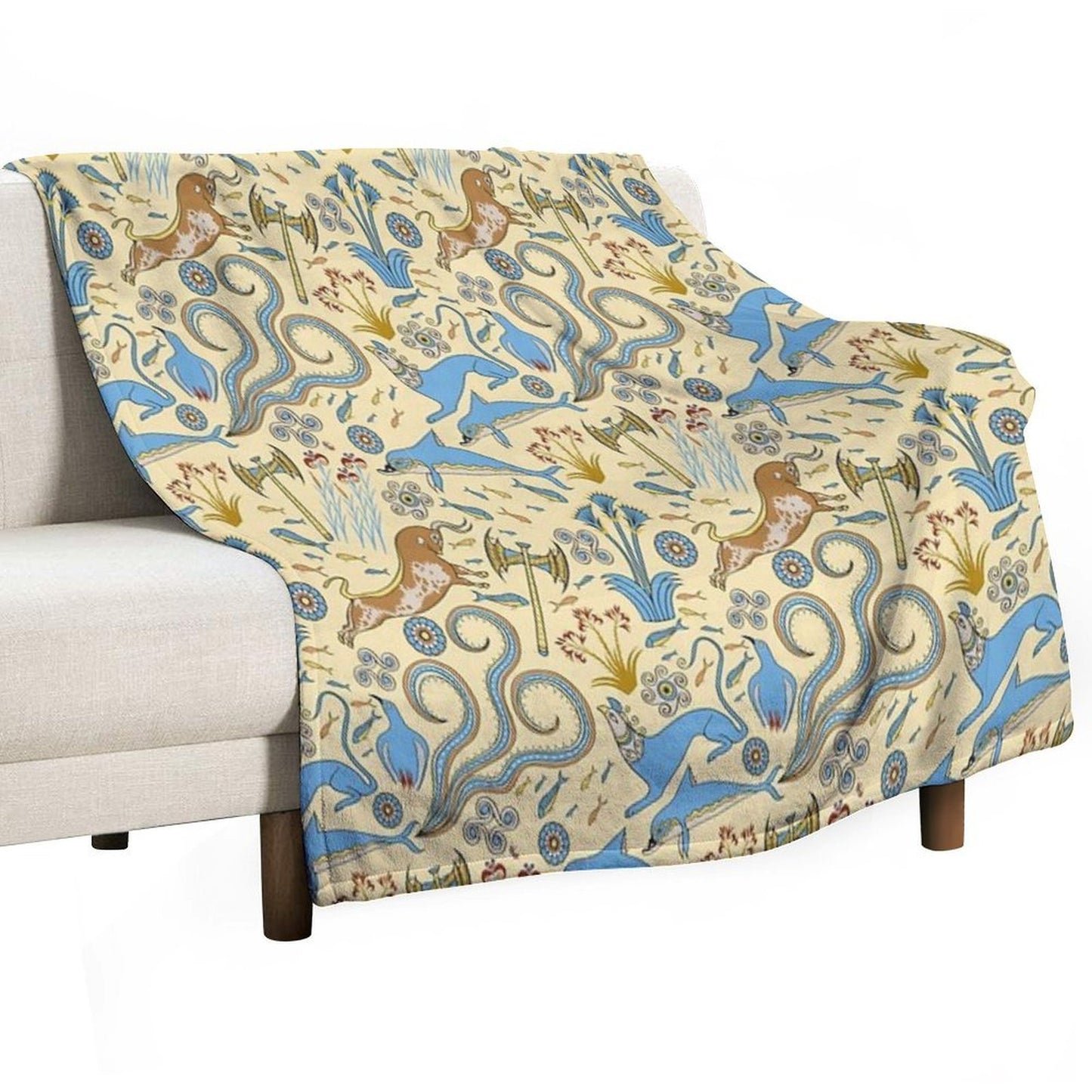 Minoan Fresco Motifs Pattern All-season Throw Blanket