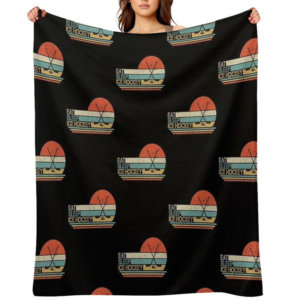 Ice Hockey Vintage Eat Sleep Premium Throw Blanket