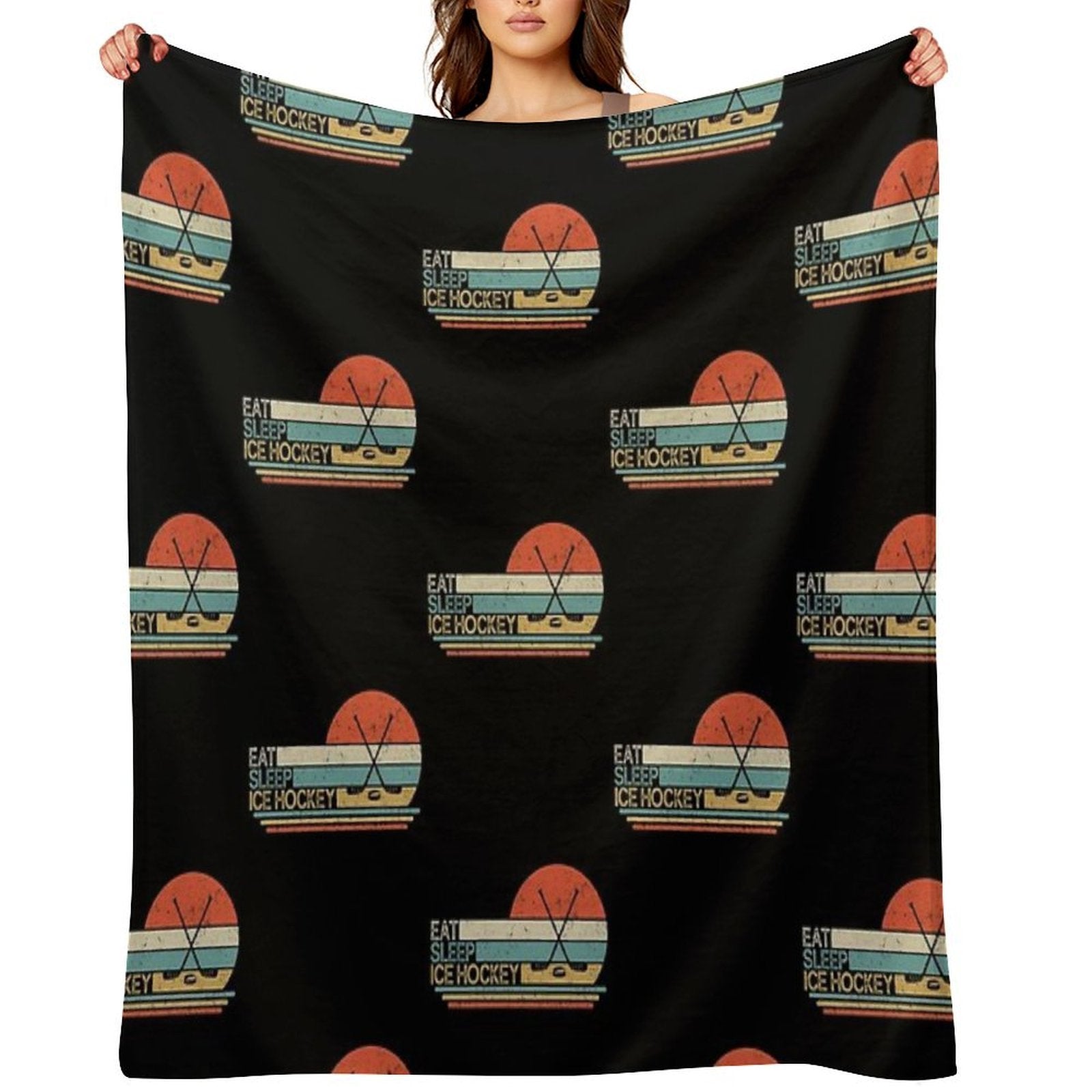 Ice Hockey Vintage Eat Sleep Premium Throw Blanket