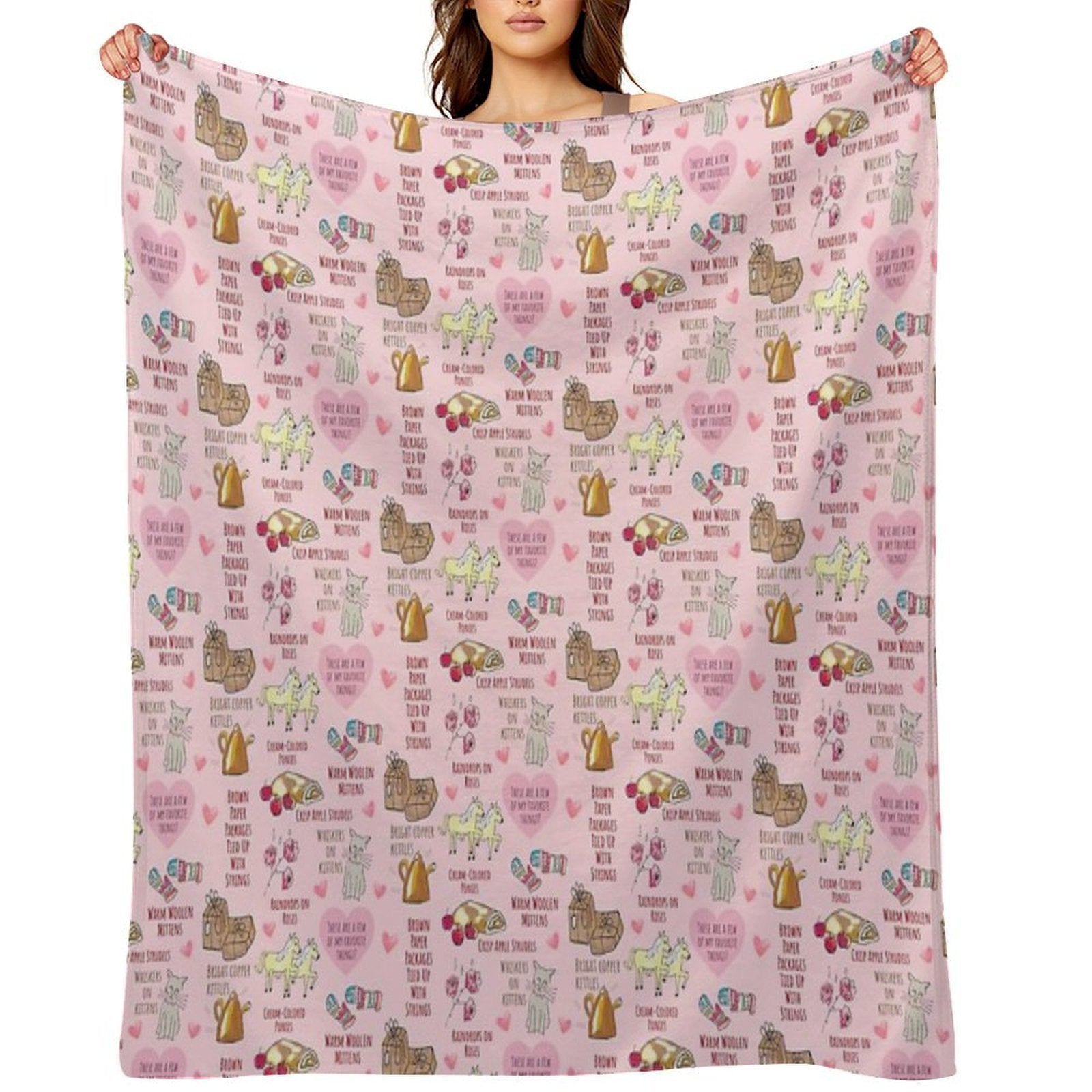 My Favorite Things Cute Pink Valentine's Day Pattern Quick-dry Throw Blanket