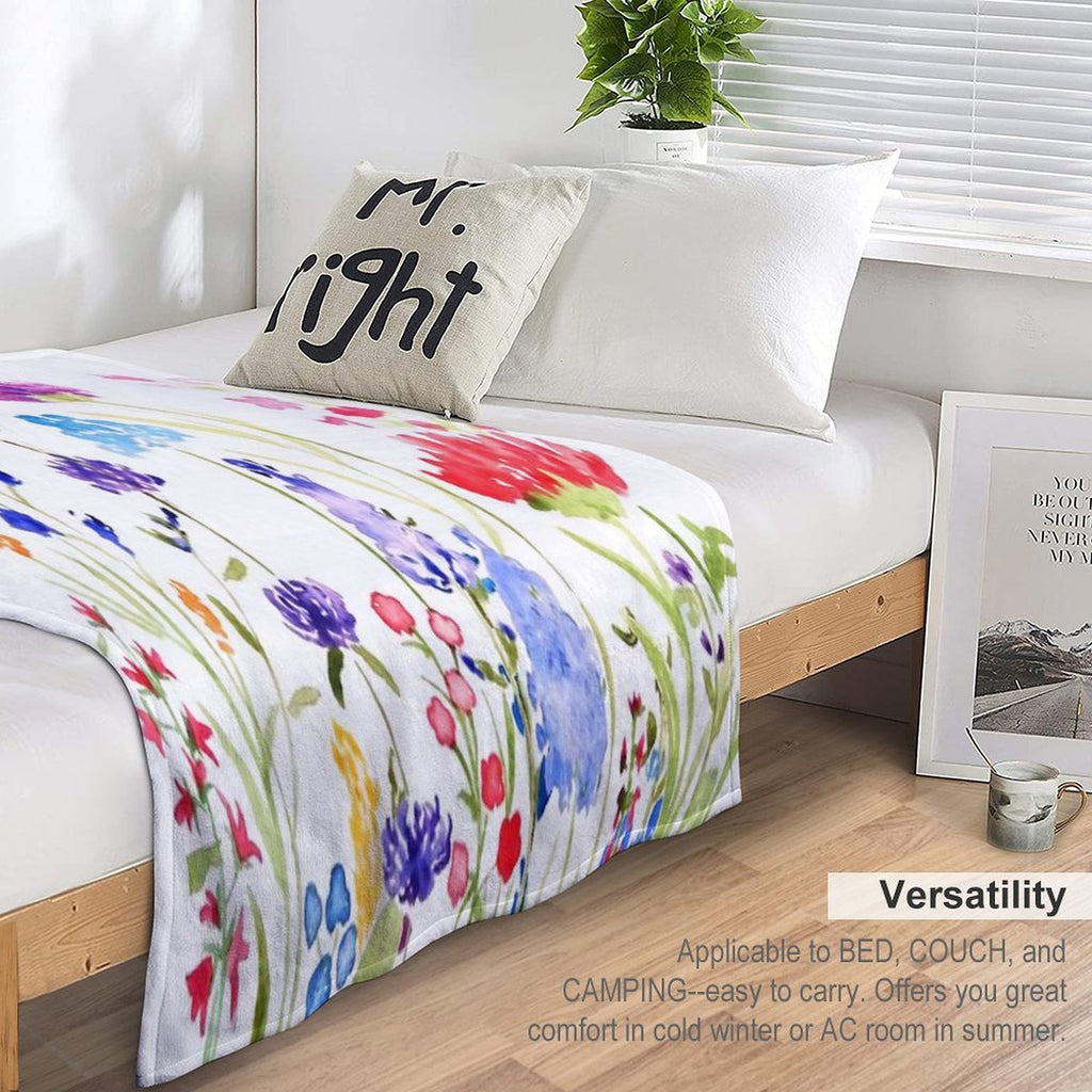 Hand Painted Colorful Wild Flowers Watercolor Painting Anti-pilling Throw Blanket