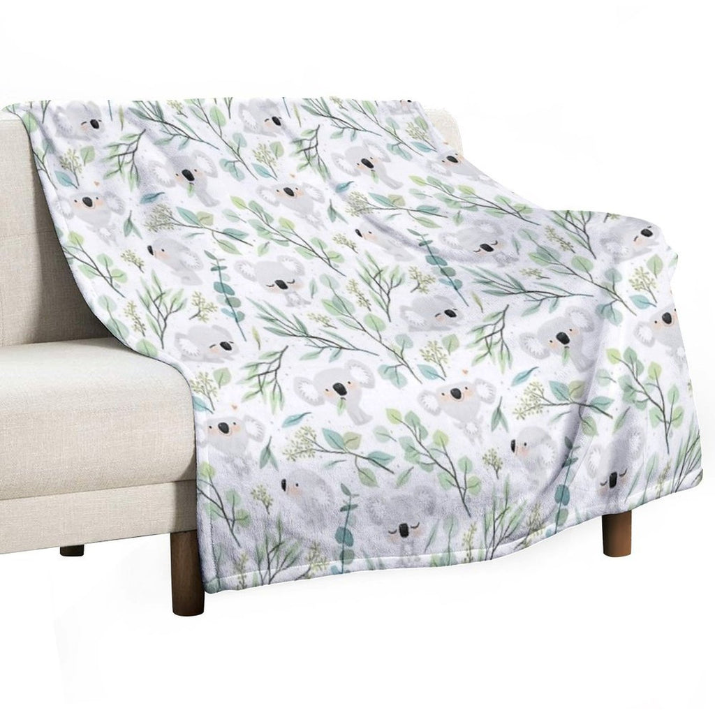 Koala And Eucalyptus Pattern Shrink-resistant Throw Blanket