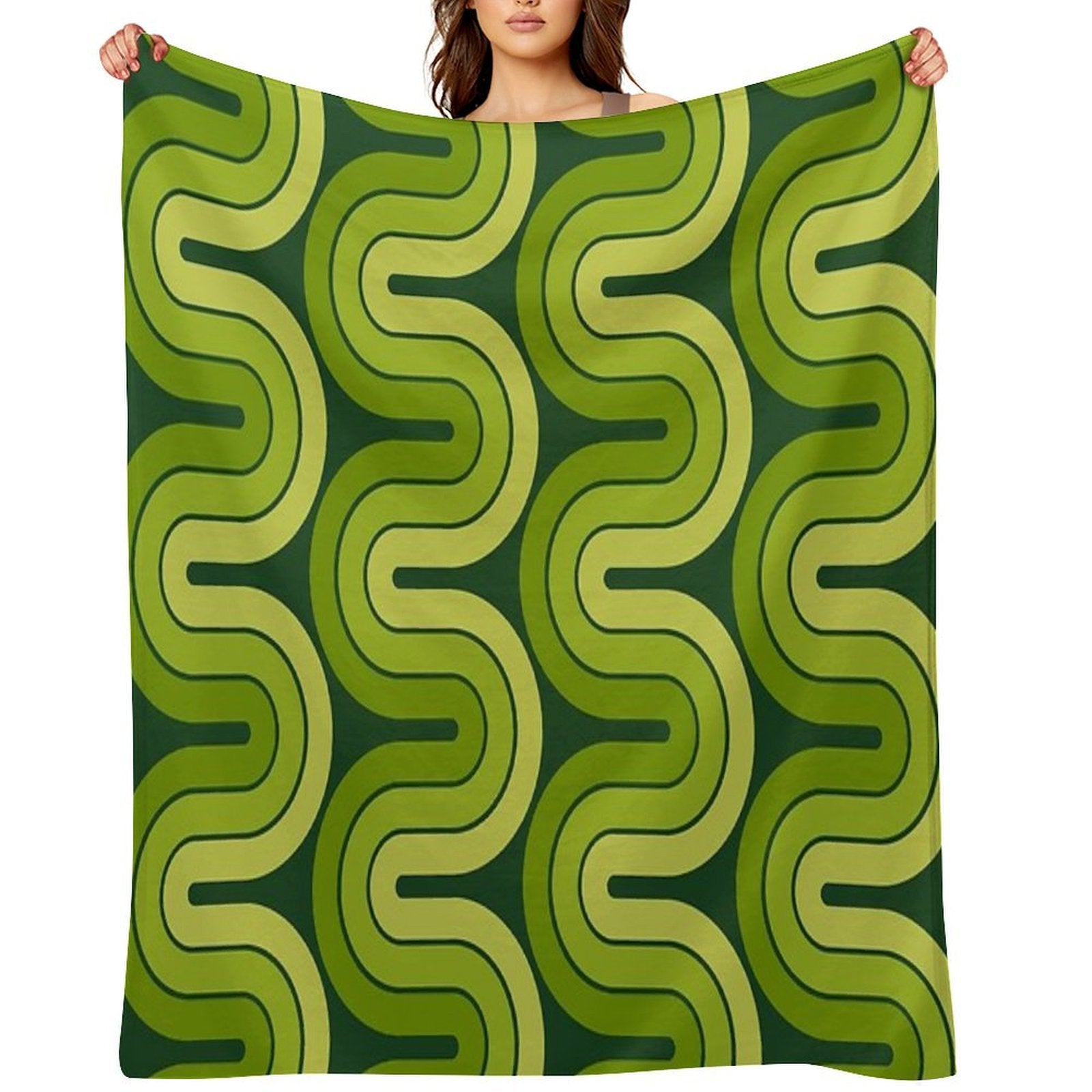 Retro Geometric Gradated Design Avocado Green Wrinkle-free Throw Blanket