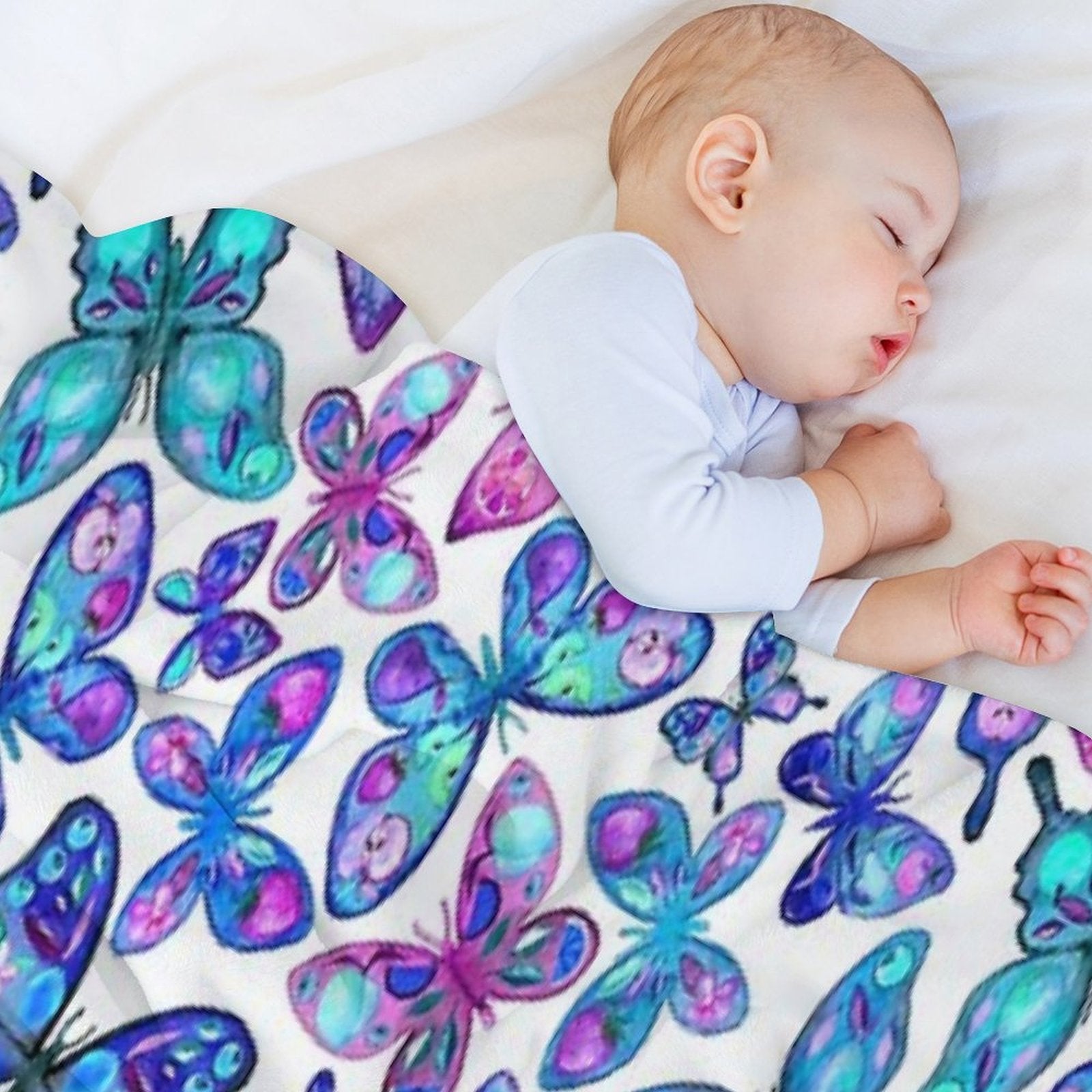 Watercolor Fruit Patterned Butterflies - Aqua And Sapphire Compact Throw Blanket