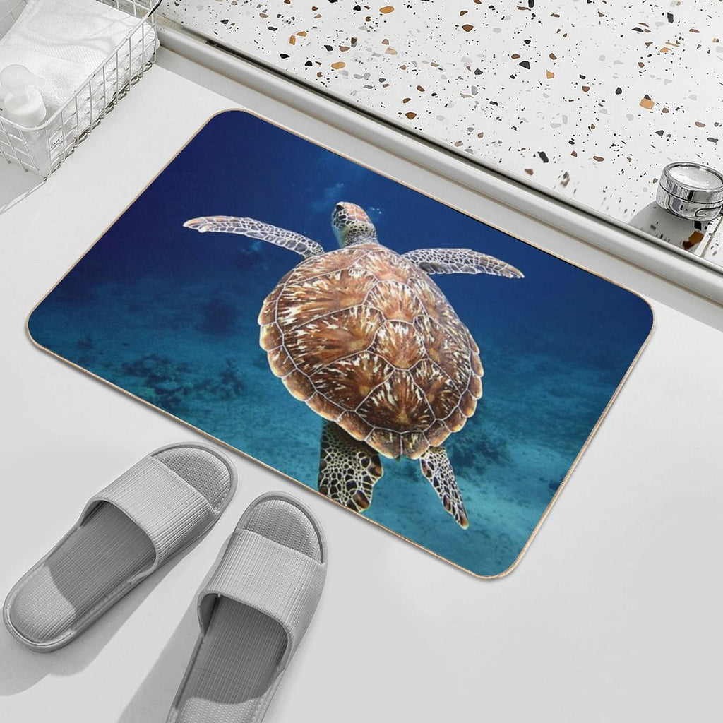 Blue Ocean Sea Turtle - Summer Sea Swimming  Turtle  Fade-Resistant Bath Mat