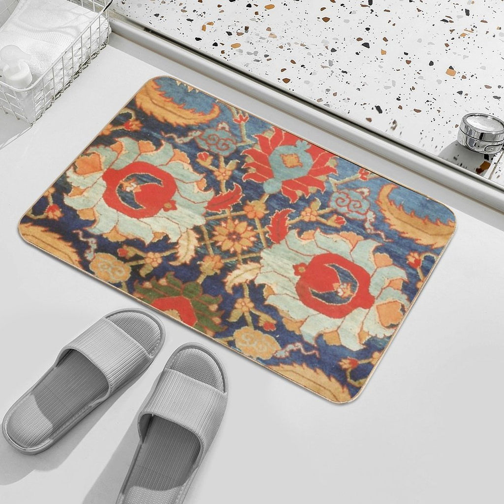 Indian Antique Floral Rug Print Durable Bath Mat