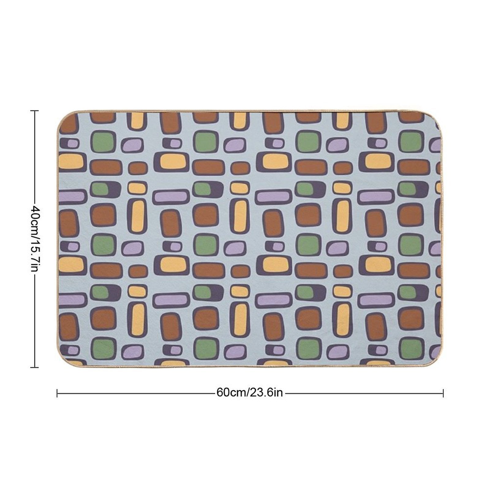 Colorful Retro Mid Century Aesthetic Squares Geometric Pattern Gray Blue & Brown  High-Traffic Bath Mat