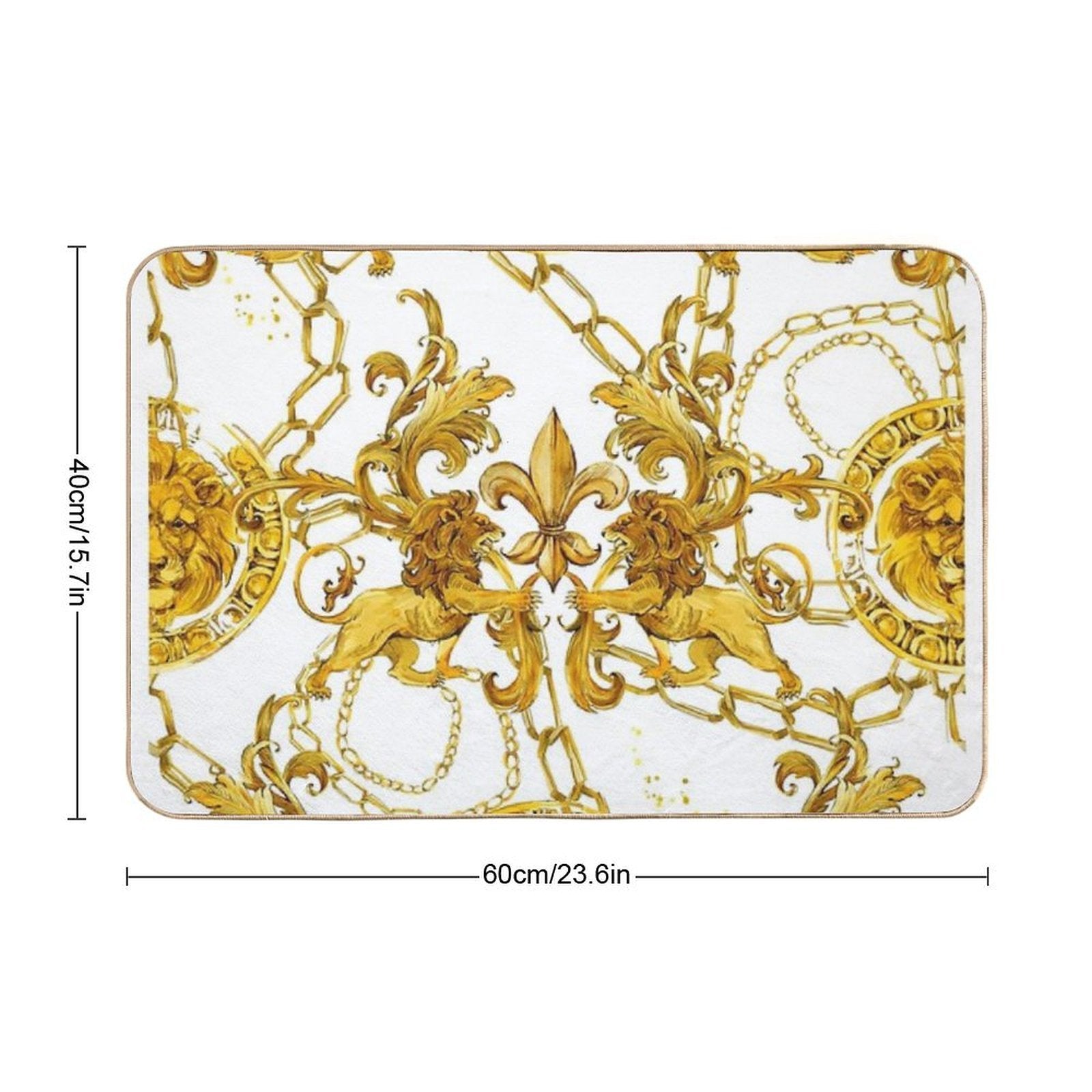 Golden Lion Baroque Seamless Pattern. Watercolor Vintage Gold Lace Ornament. Luxury Textile Print  Long-Lasting Bath Mat