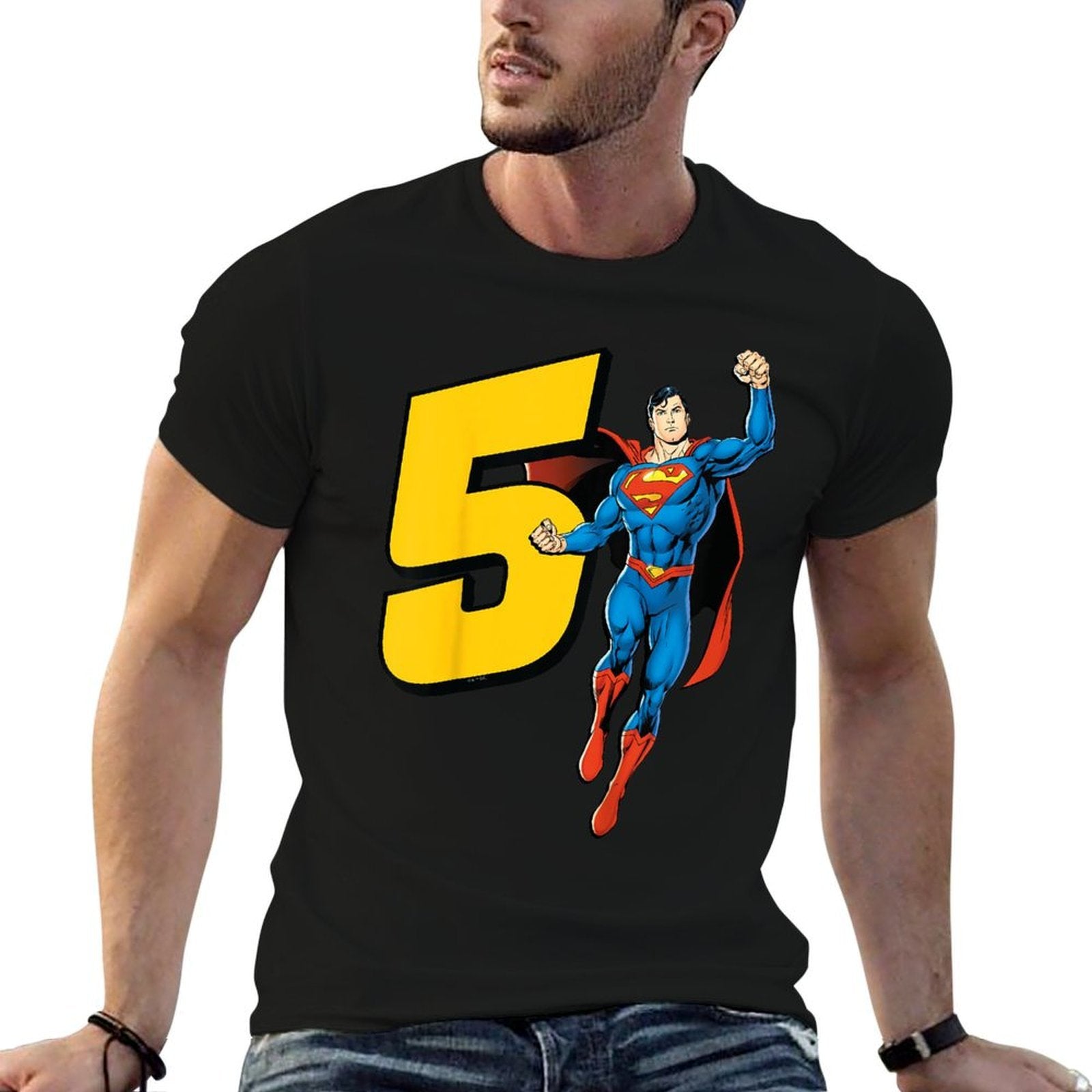 Superman Super Hero 5th Birthday  Heathered Texture T-Shirt