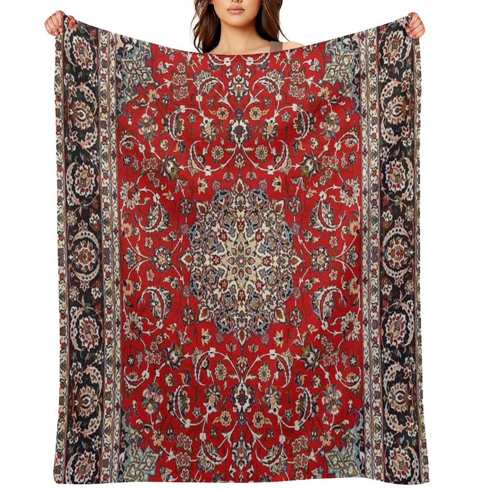 Fine Silk & Wool Isfahan Persian Rug Print Shrink-resistant Throw Blanket