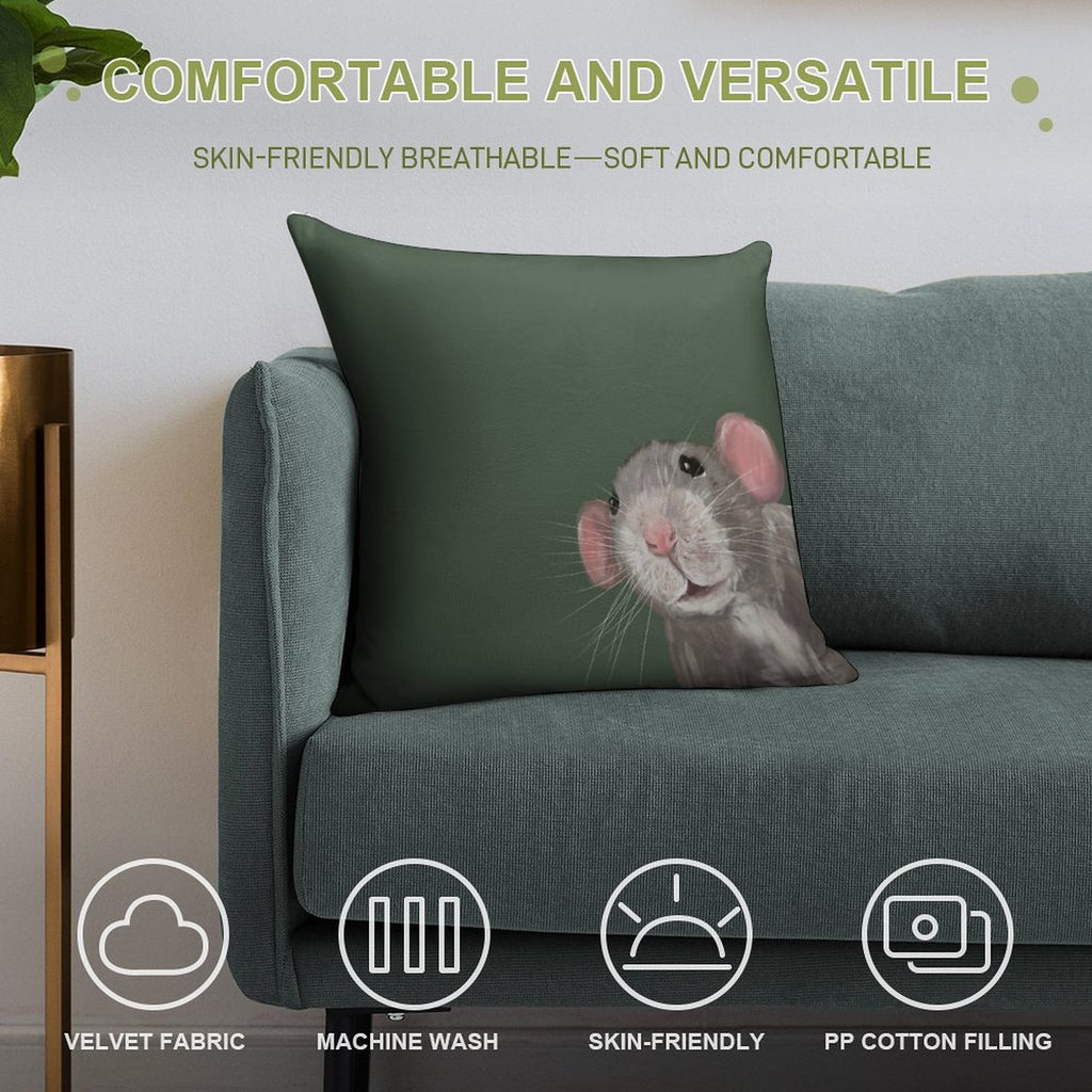 The Peeking Rat (Green) Soft Gift Ready Throw Pillow
