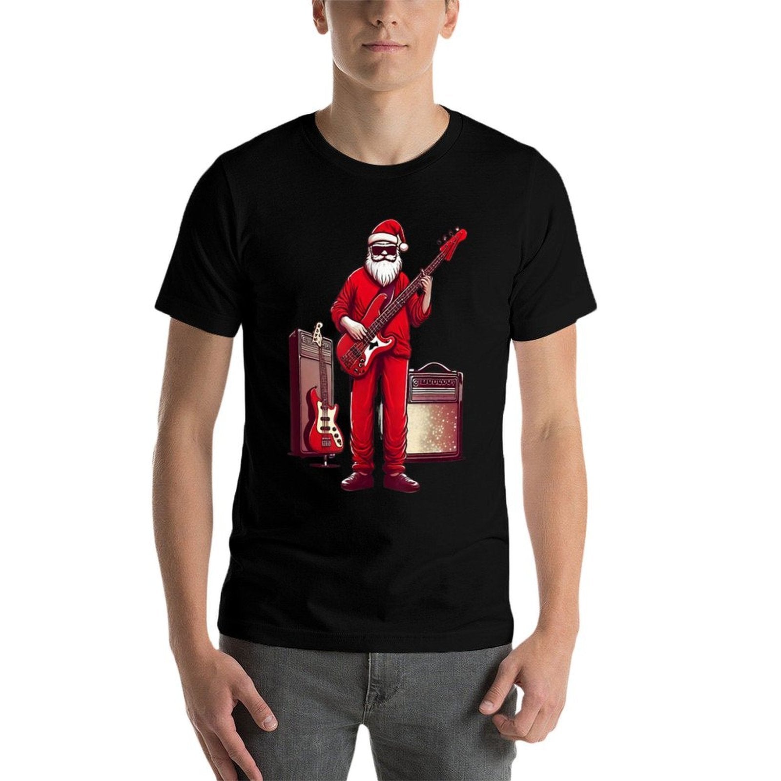 Santa Playing Guitar Bass Christmas Pajama Musician Bassist  Lightweight T-Shirt