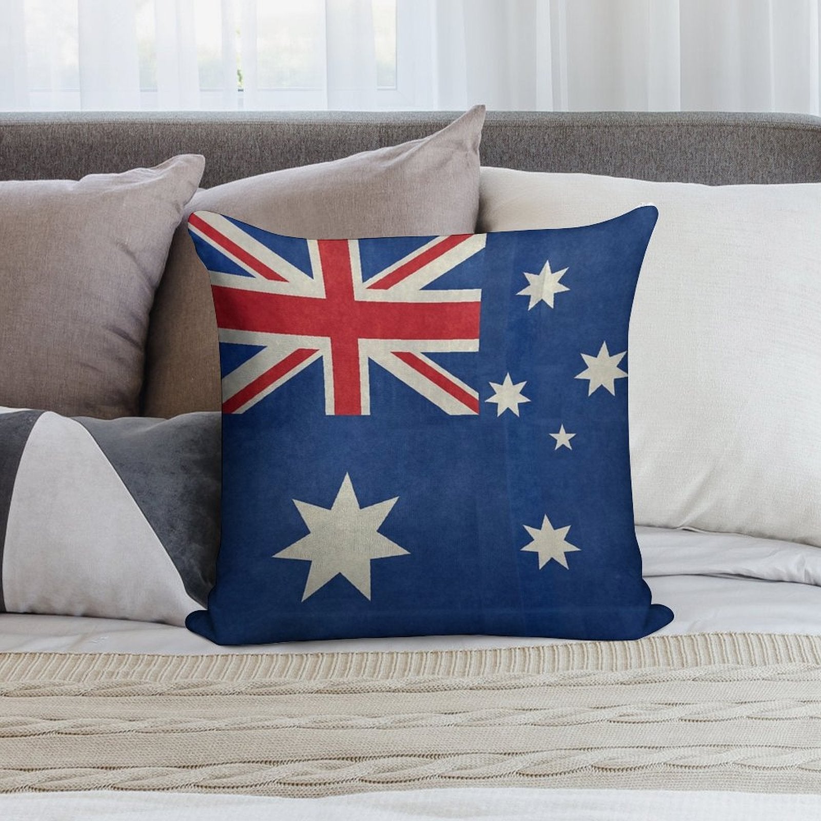 Flag of Australia, Retro Textured Look Soft Washable Throw Pillow