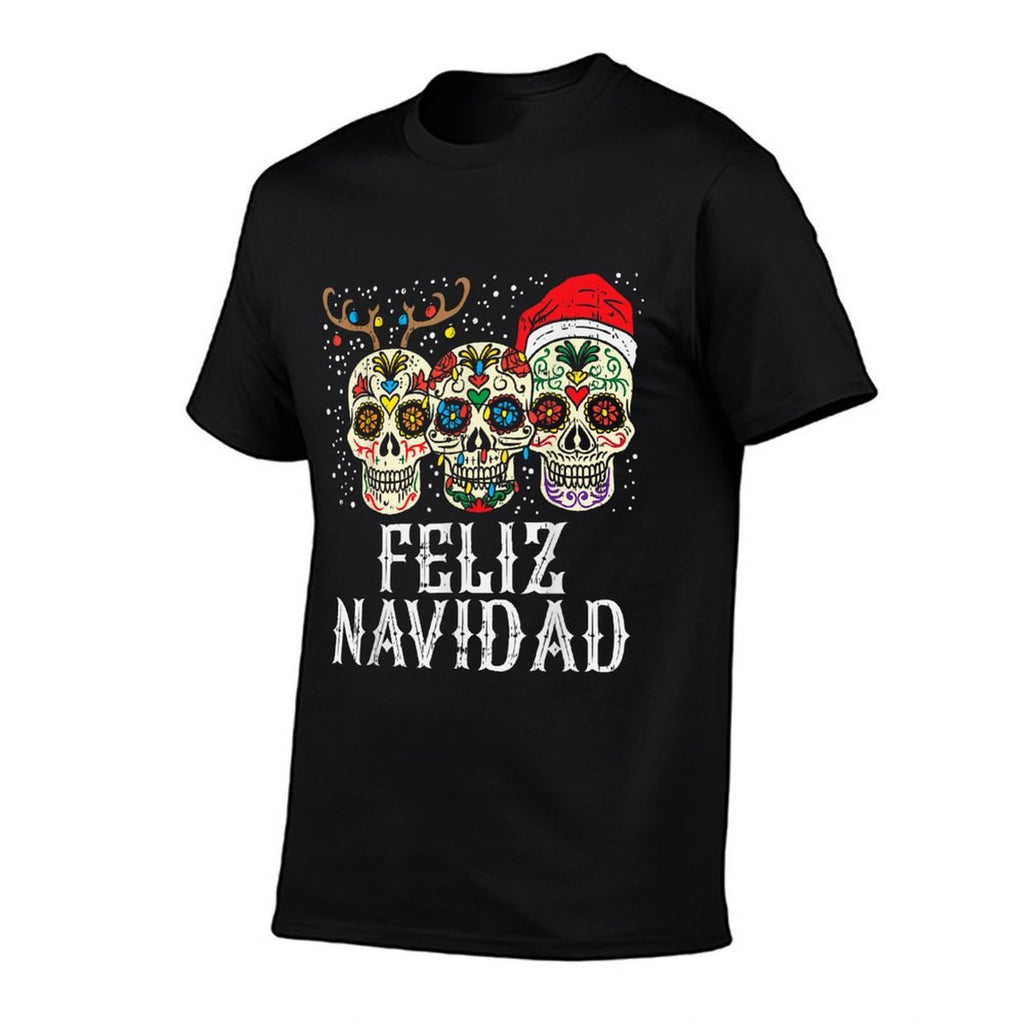 Feliz Navidad Sugar Skulls Reindeer Santa Mexican Christmas  Easy-care T-Shirt