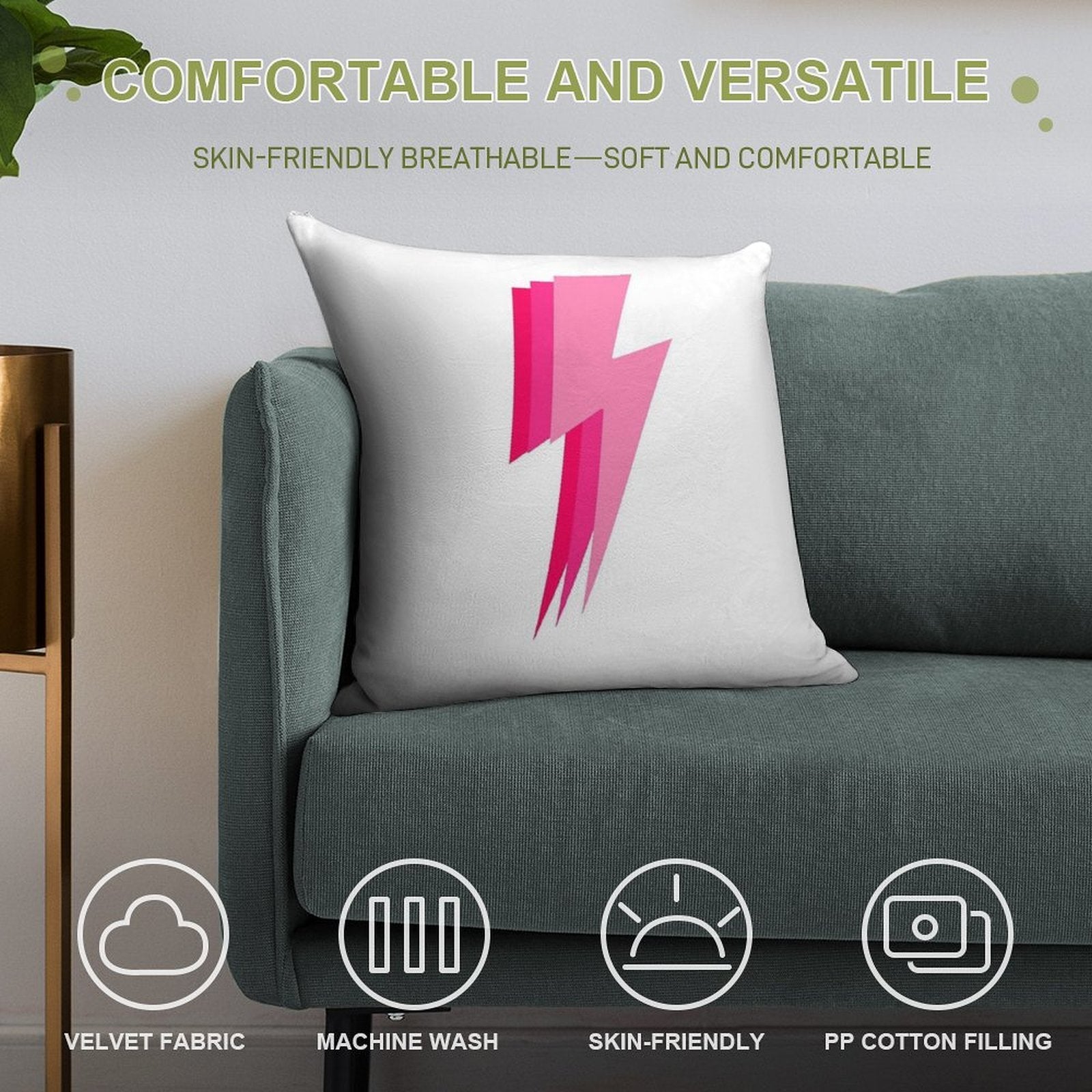 3 Pink Lightning Bolt Soft Home Decor Throw Pillow