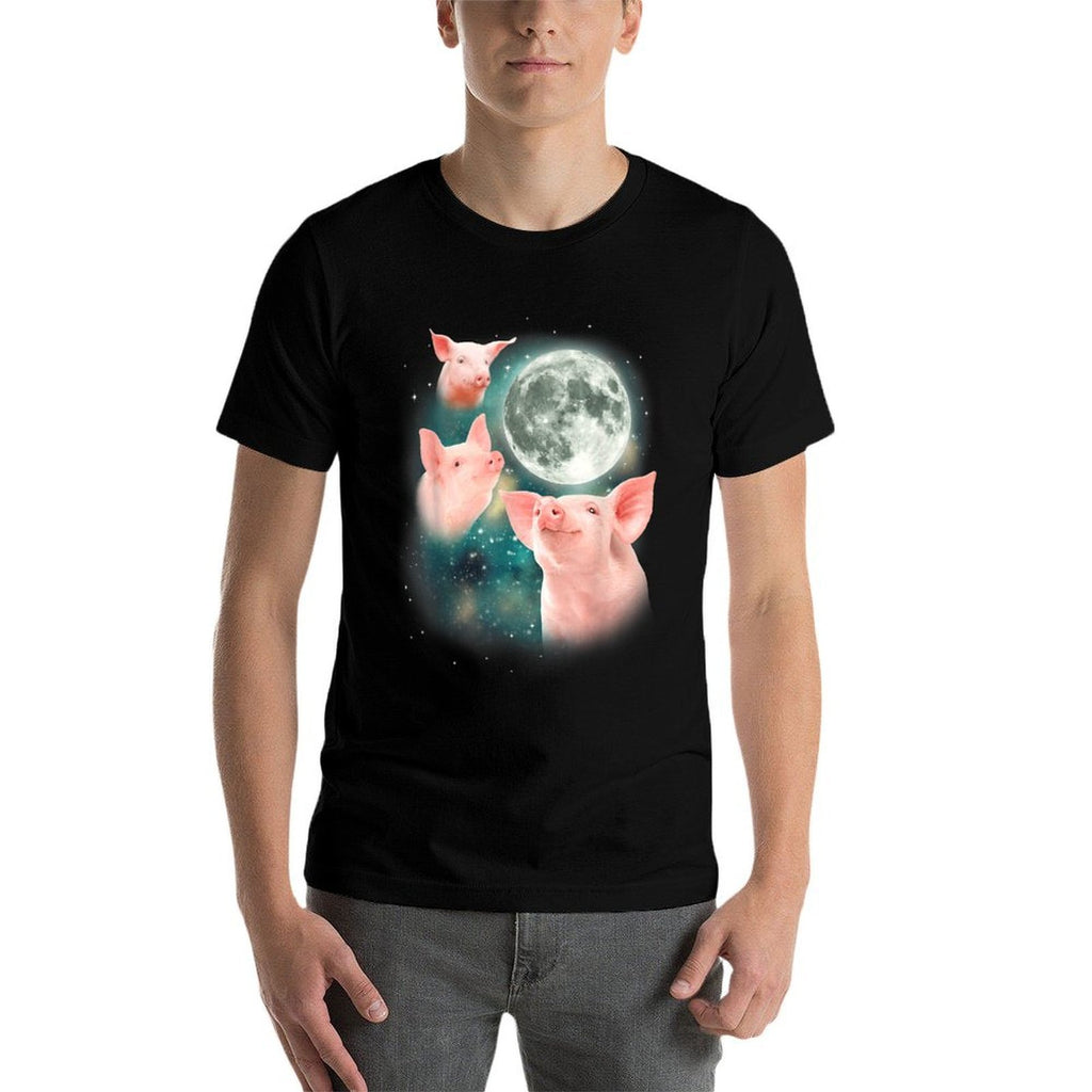 Three Pig Moon  3 Miniature Pigs Howling Swine Weird Piggy  Graphic-printed T-Shirt