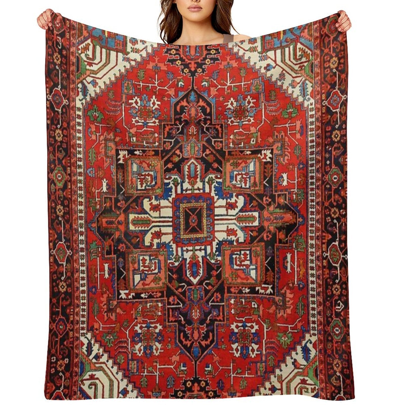Antique Heriz Persian Rug Print Sustainable Throw Blanket