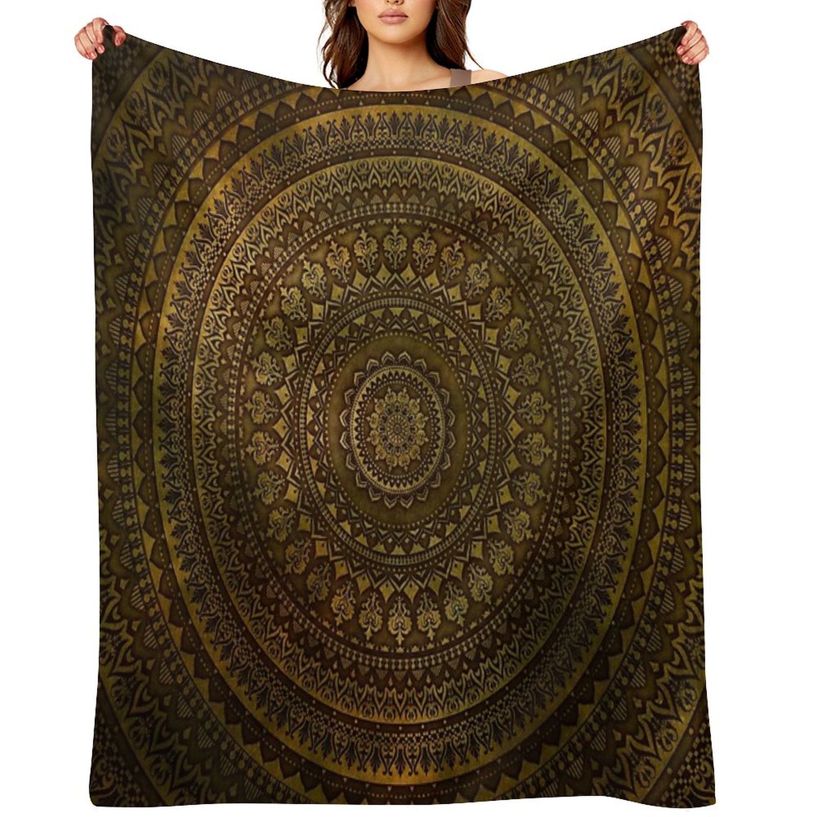 Lime Brown Mandala Travel-friendly Throw Blanket