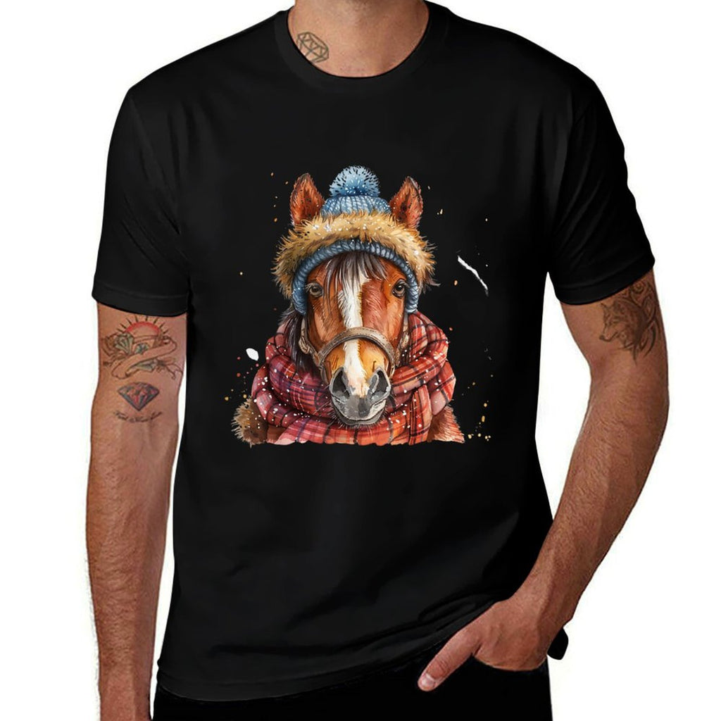 Merry Christmas Gifts For The Whole Family Unisex Adult Equestrian Horse Portrait Christmas Horseback Riding  Eco-friendly Material T-Shirt