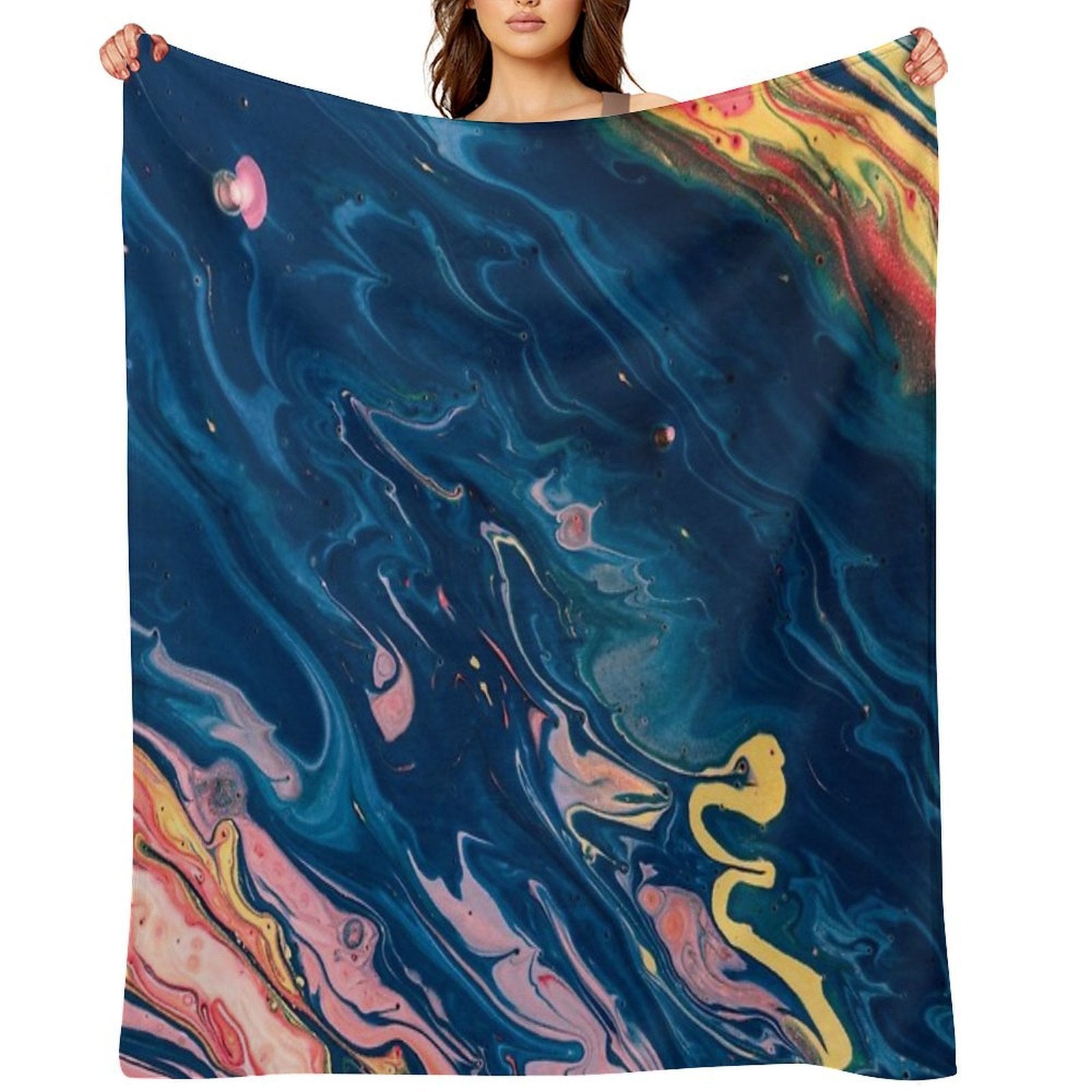 Marble Swirls of Dark Blue Pink Red And Yellow Abstract Pattern Multi-functional Throw Blanket