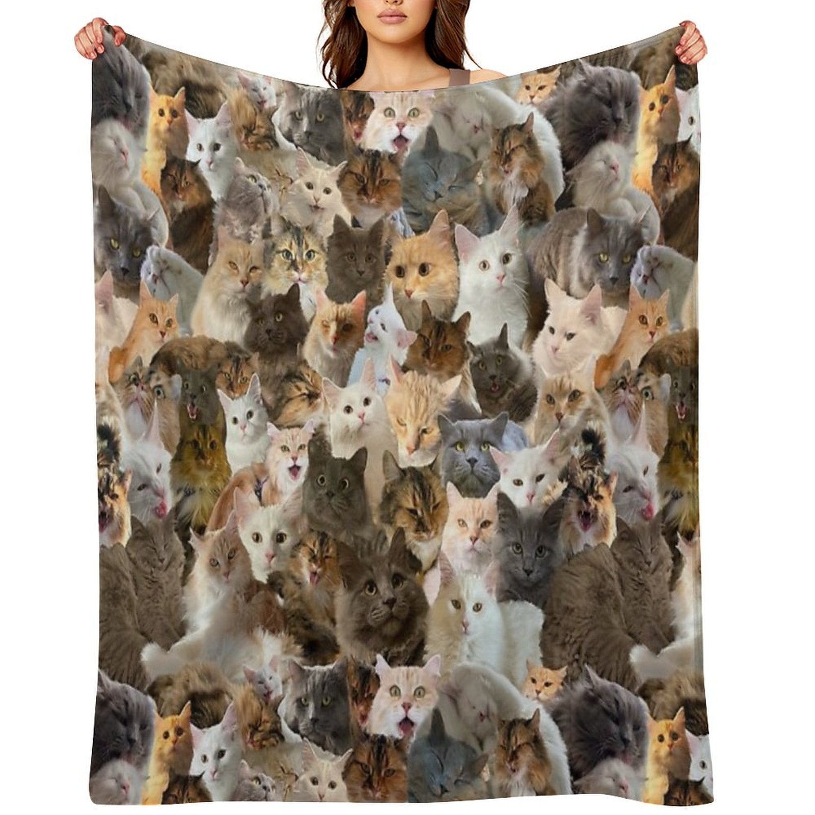 Fluffy Cat Pattern Sustainable Throw Blanket