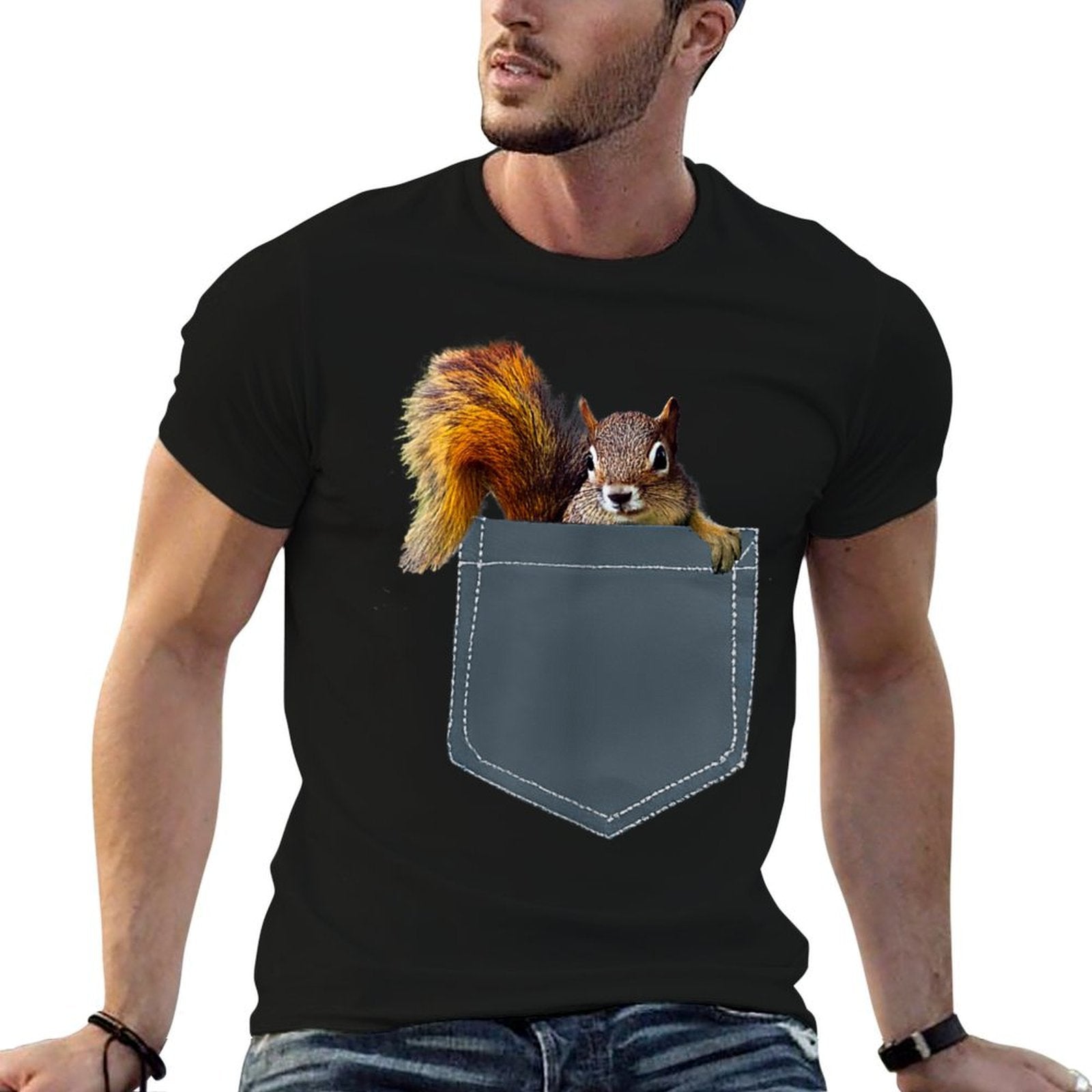 Cute Squirrel in Pocket for Men, Women, Kids  Eco-friendly Material T-Shirt