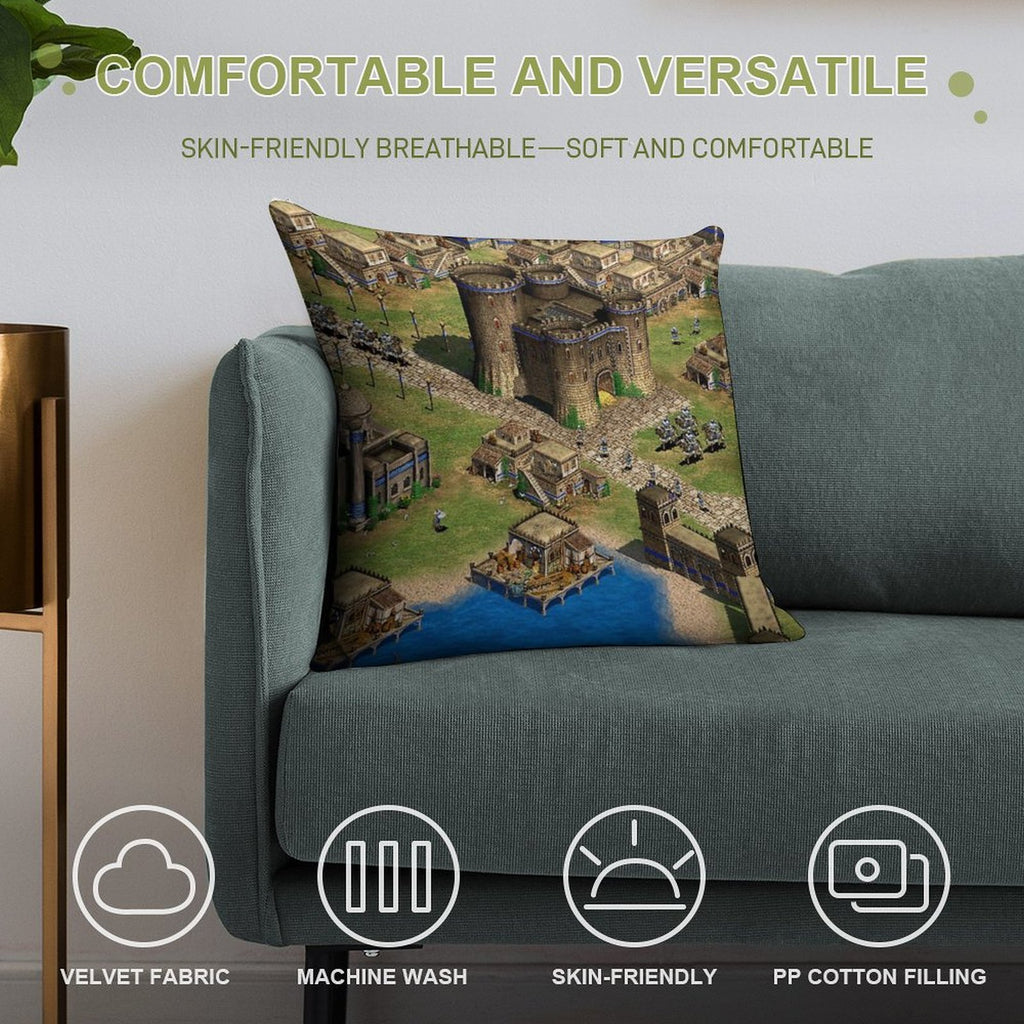Age of Empires 2 Oriental Town Soft Durable Construction Throw Pillow