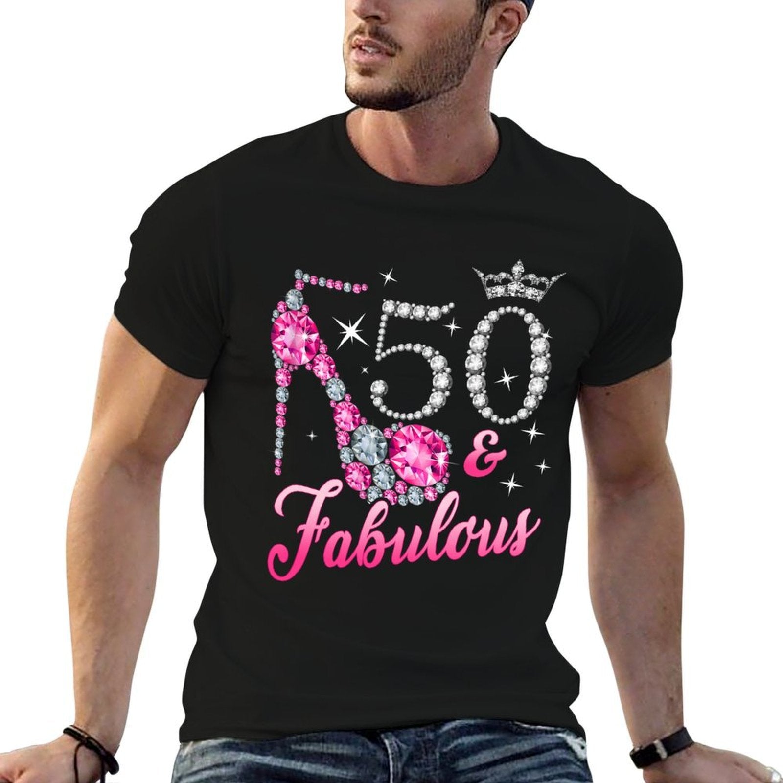 50 Fabulous 50th Birthday Women Girl Queen Crown High Heel  Heathered Texture T-Shirt