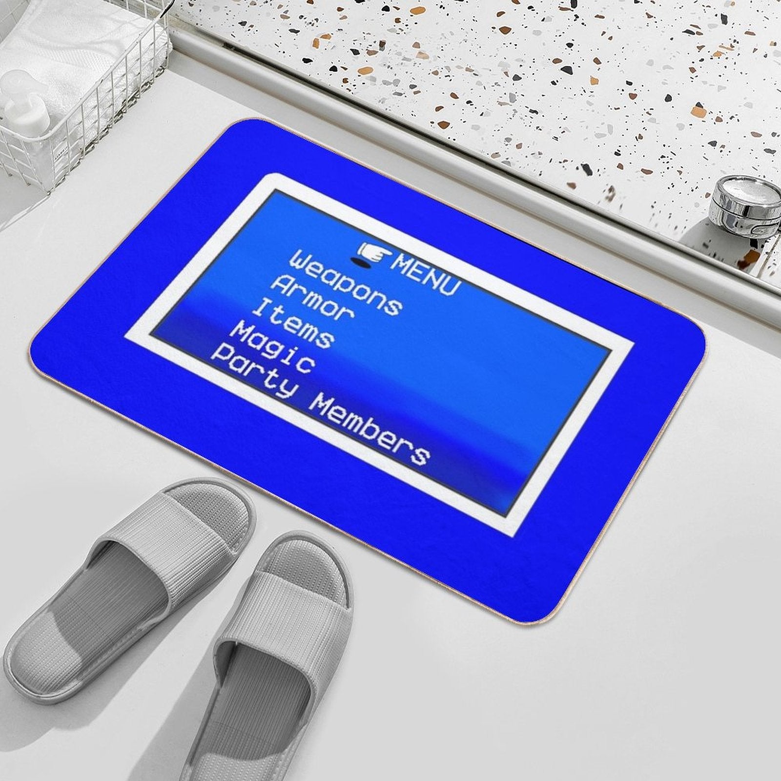 Retro RPG Menu in Classic Blue  Dirt-Trapping Bath Mat