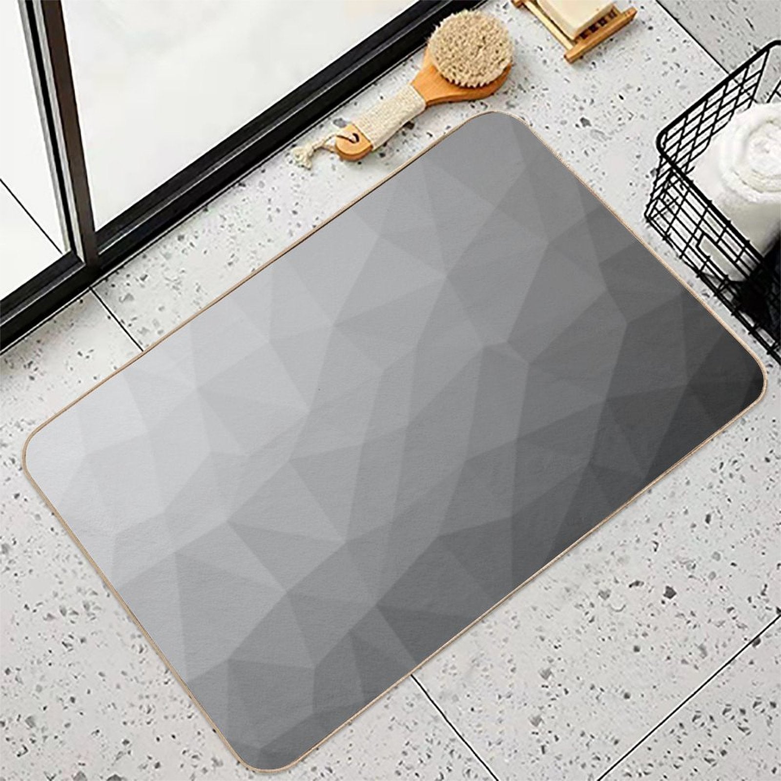 Gray Gradient Geometric Mesh Pattern Grey Elegant Design  Stain-Proof Bath Mat