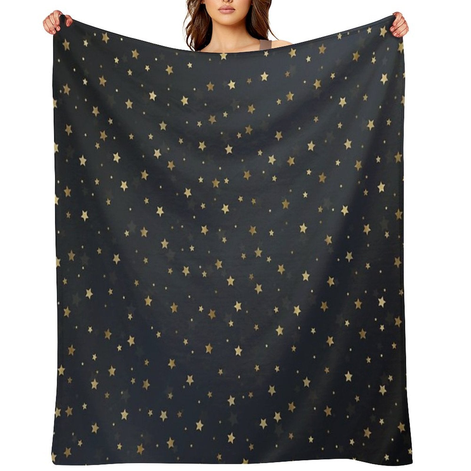 Gold Stars Gray Gradient Design Sustainable Throw Blanket