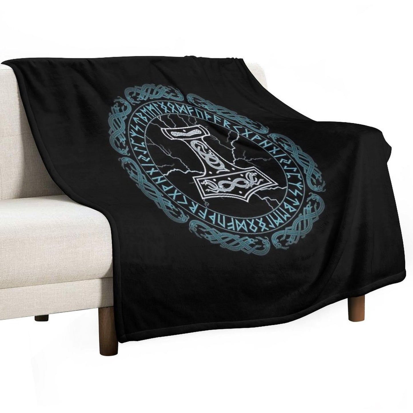 Mjölnir Hammer of Thor Runes Velvety-soft Throw Blanket