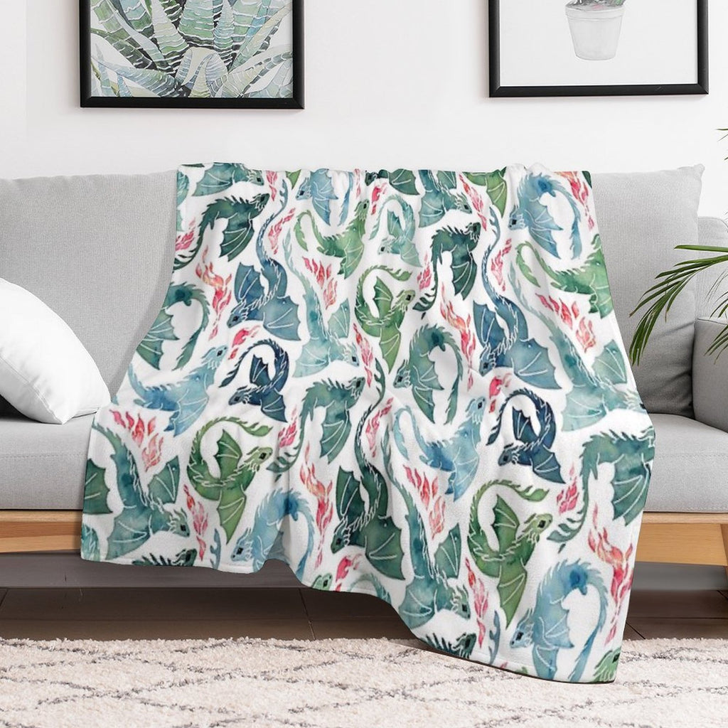 Dragon Fire Blue & Green Quick-dry Throw Blanket