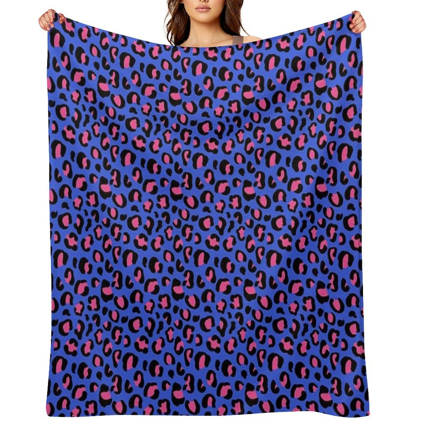 Leopard Print Pink on Blue Pattern Machine-washable Throw Blanket