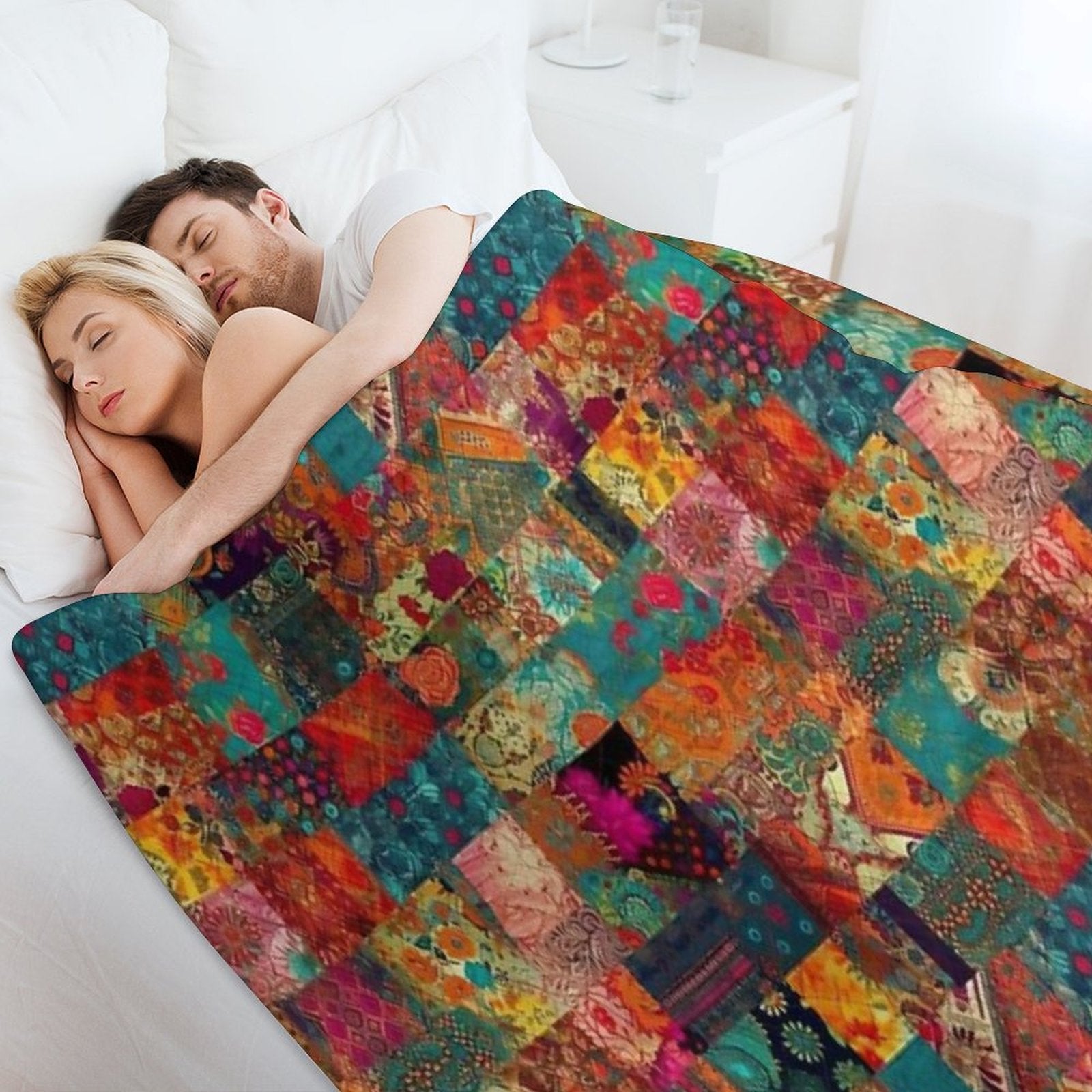 Bohemian Patchwork Wonderland Vibrant Bright Hippie Velvety-soft Throw Blanket