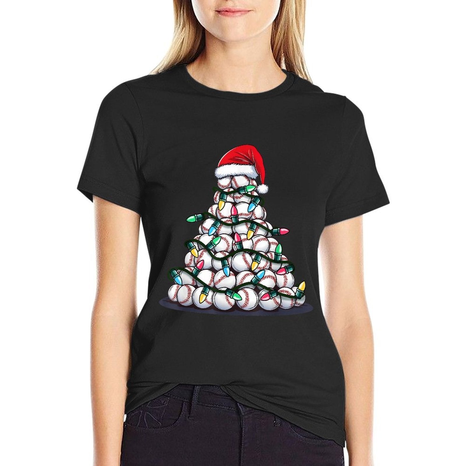 Baseball Christmas Tree Men Boys Youth Santa Sports  Graphic-printed T-Shirt