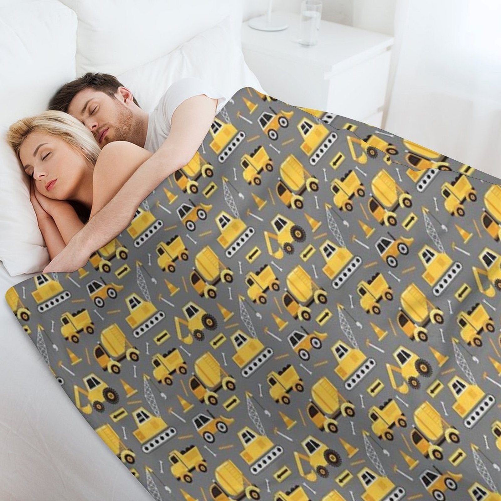 Construction Trucks on Gray Travel-friendly Throw Blanket