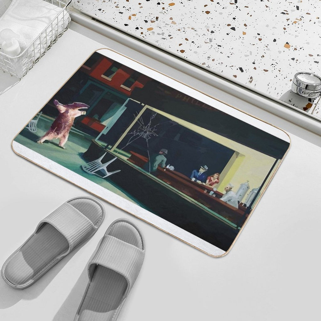 Banksy Nighthawks Anteater Edward Hopper  Long-Lasting Bath Mat