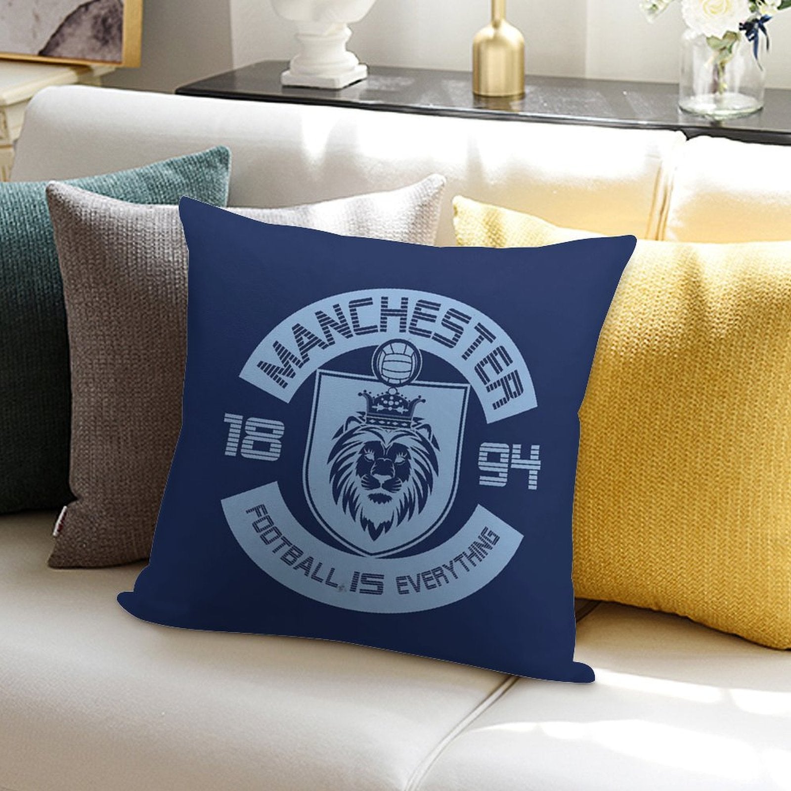 Football Is Everything - City of Manchester Squad Retro Soft Gift Ready Throw Pillow
