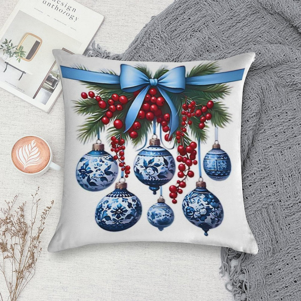 Chinoiserie Christmas Holiday. Blue And White Soft Shrink-Resistant Throw Pillow