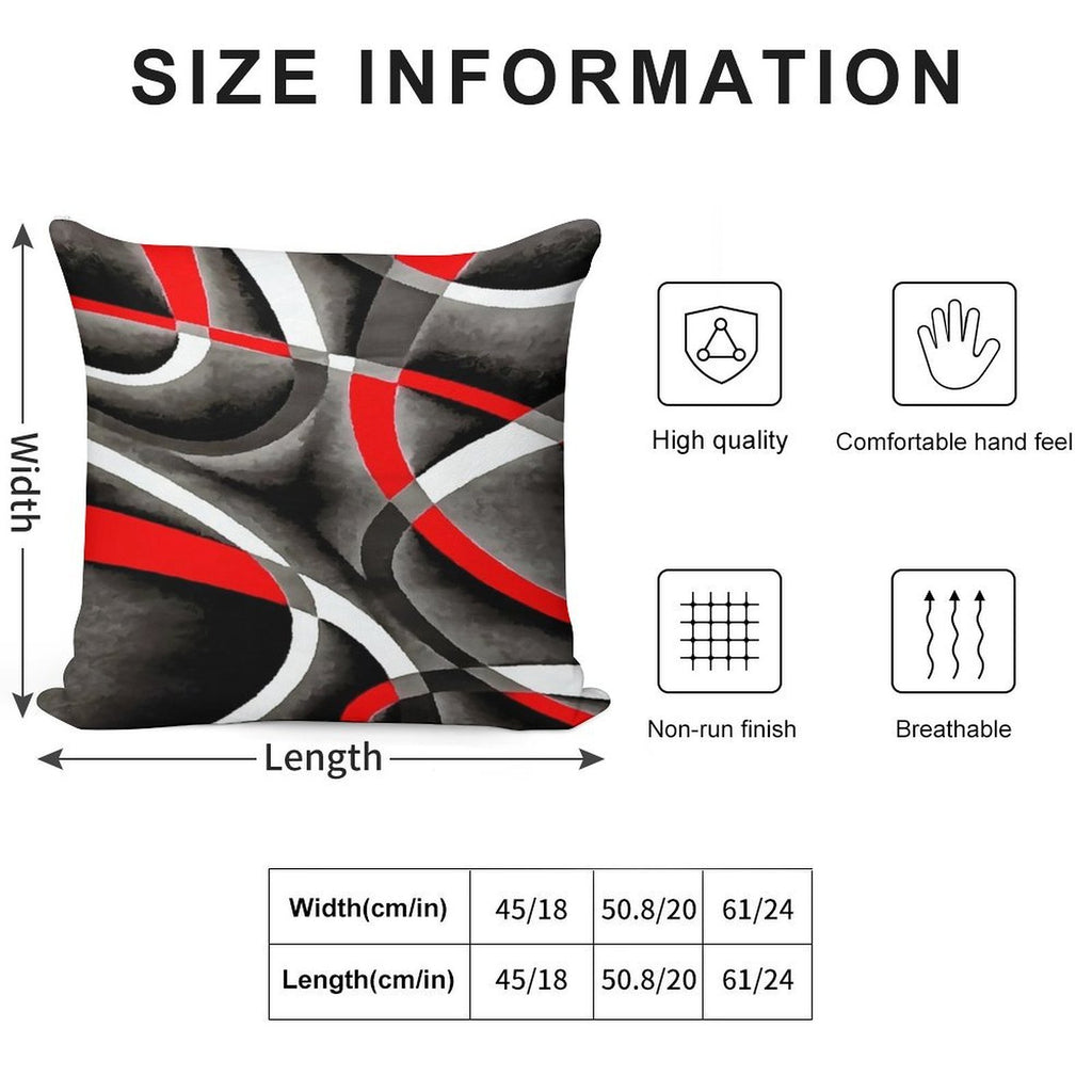 Eighties Red White Grey Line Curve Pattern On Black Soft Anti-Pilling Throw Pillow