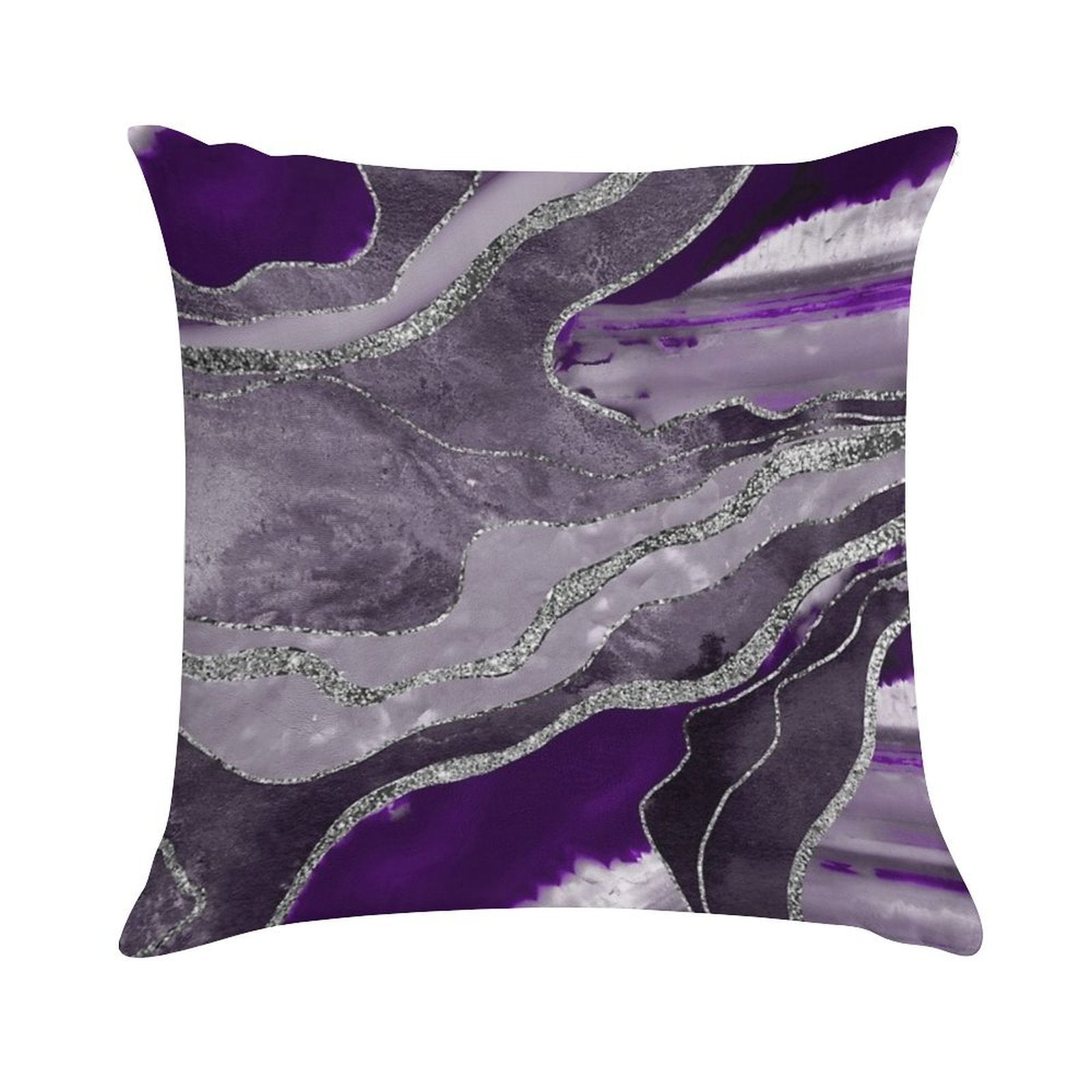 Dark Violet Marble Agate Silver Glam #1 (Photo of Glitter Only - Not Reflective) Soft Short Plush Fabric Throw Pillow