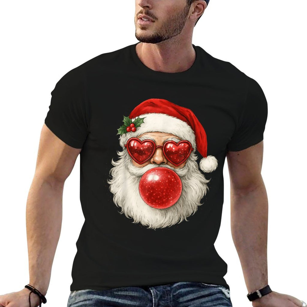 Red Santa Christmas Bubble Gum Sunglasses Vintage Retro  Slim-fit Cut T-Shirt