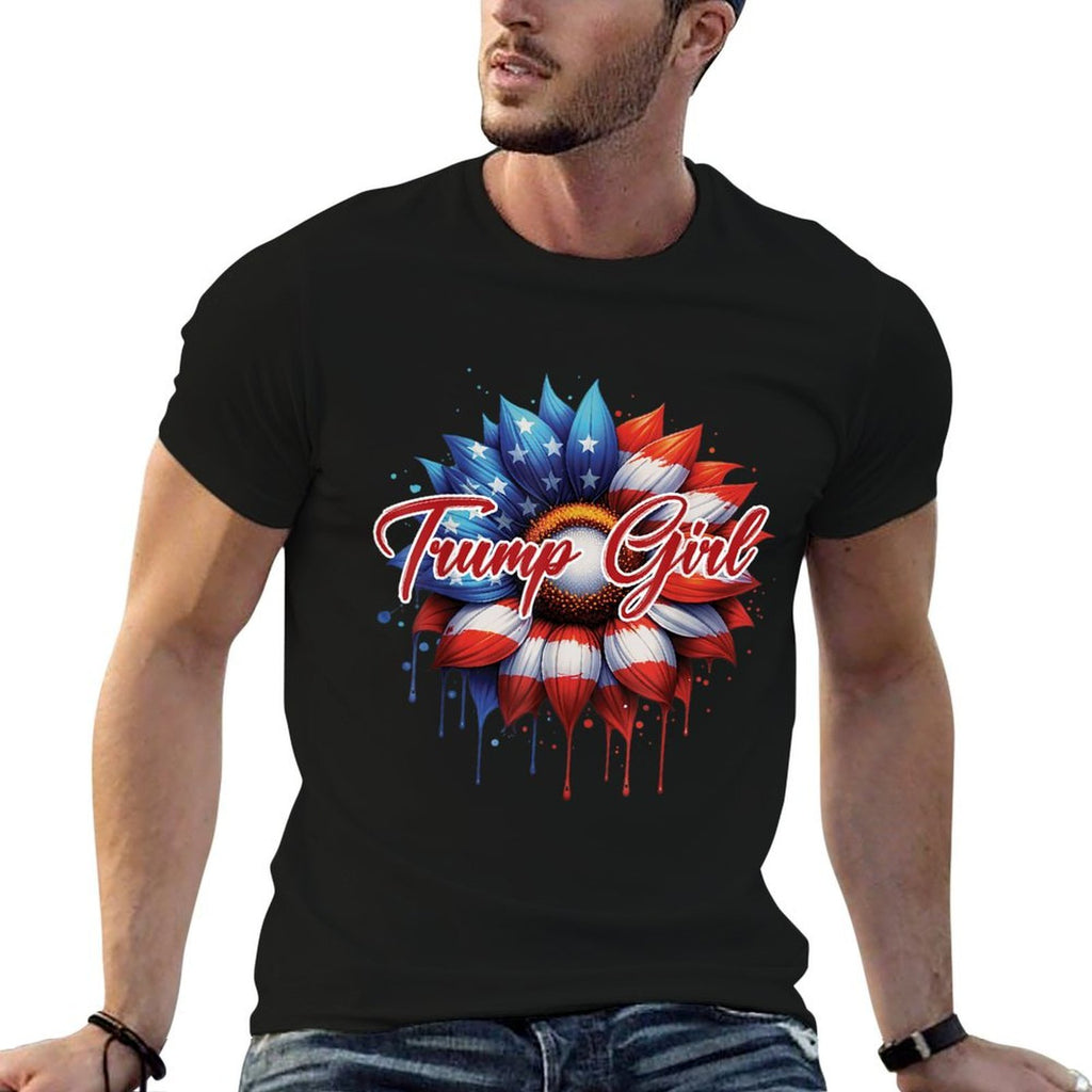 Trump Girl Trump 2024 American Flag Sunflower Re-Election  Polyester Blend T-Shirt