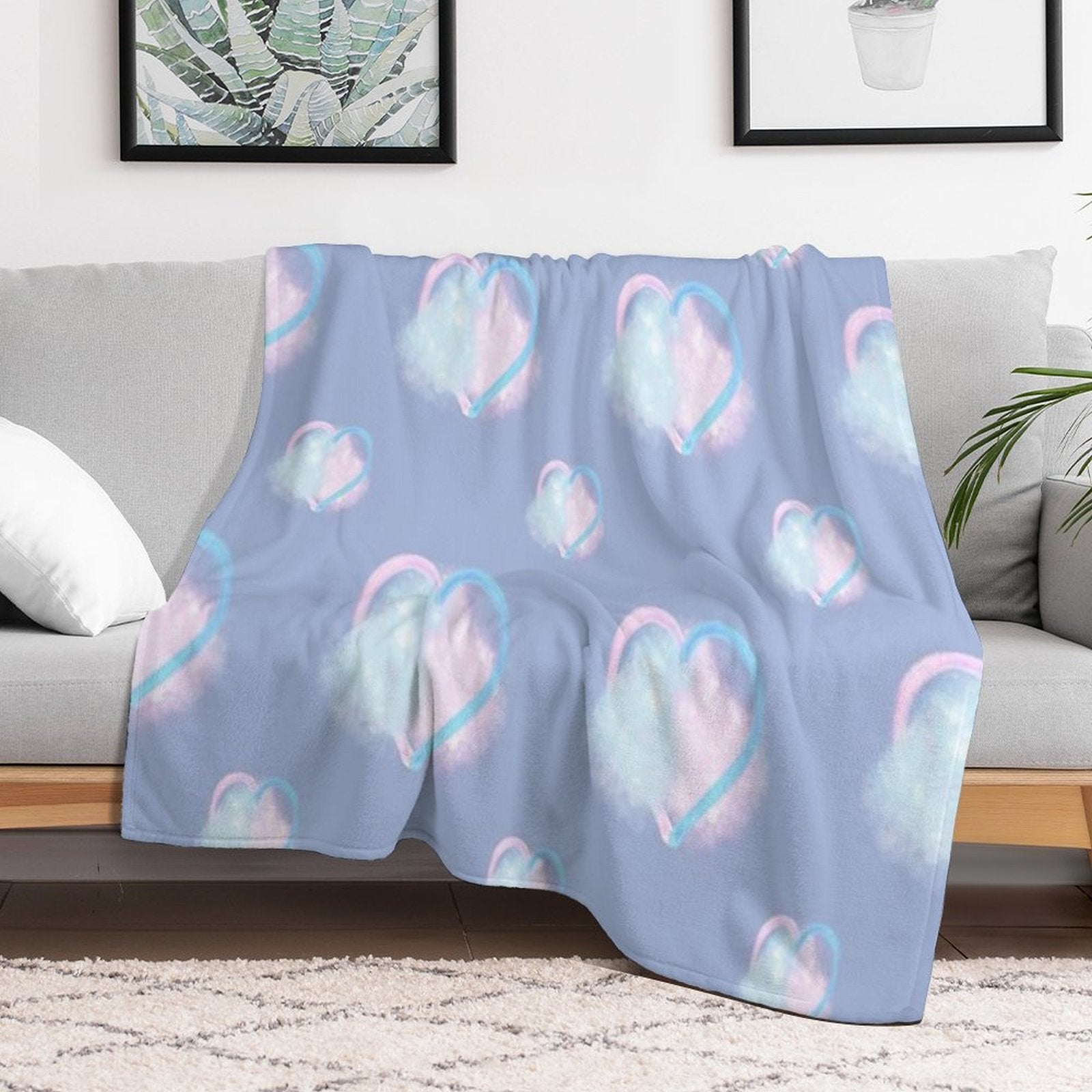 Lover Clouds on Blue Background Duo Size Gift-ready Throw Blanket