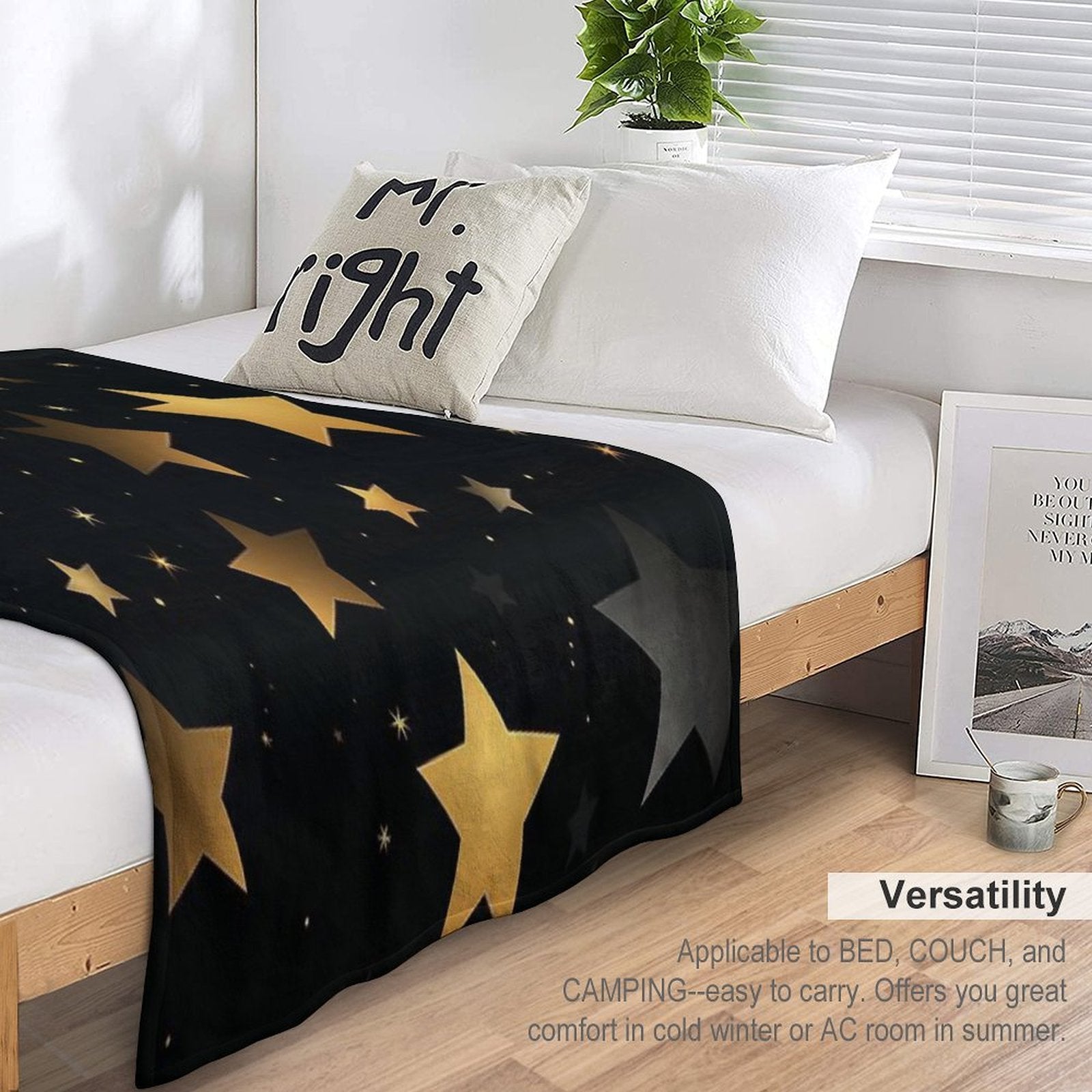 Stars on Black Background Quick-dry Throw Blanket