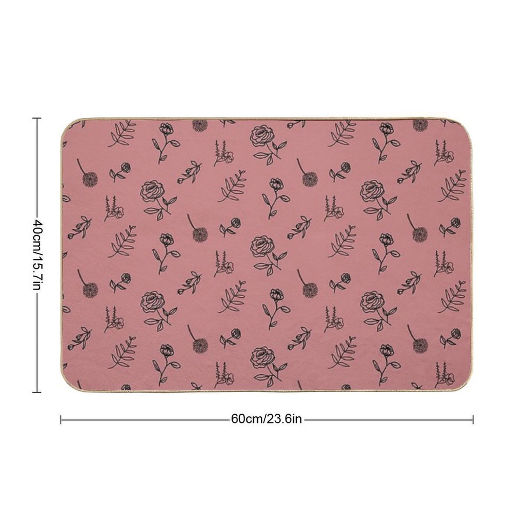 Flower Pattern PinkRed Back  Absorbent Bath Mat