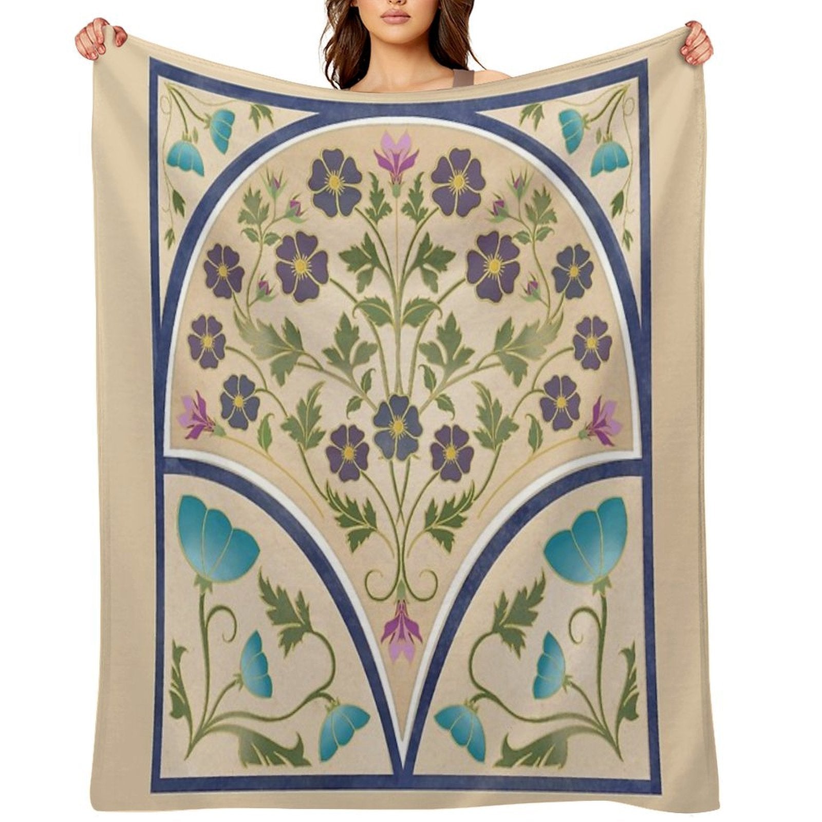 Art Nouveau Morning Glory Garden Plush Throw Blanket